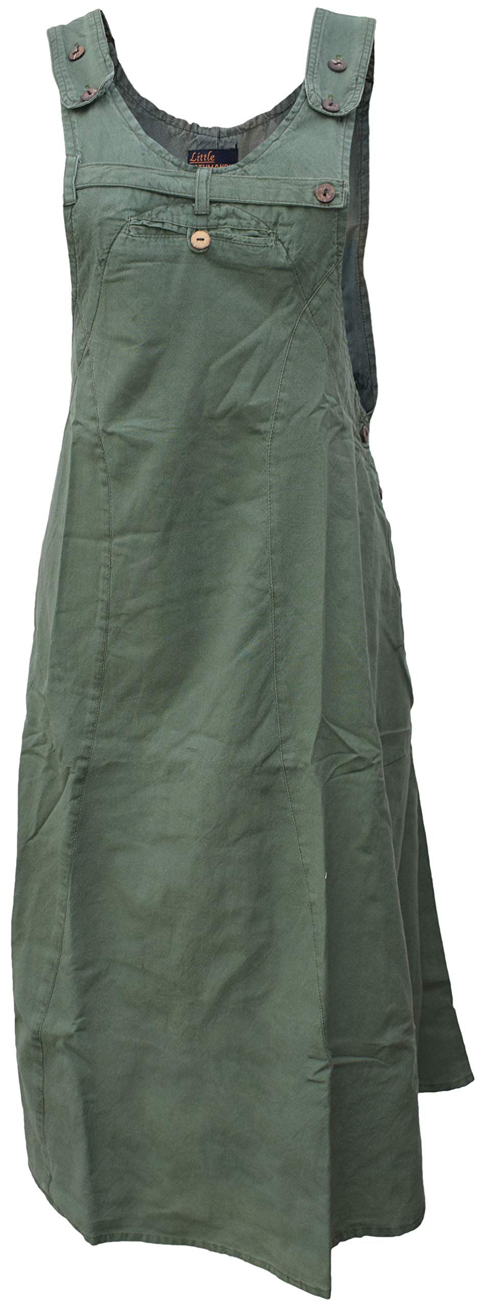 Gheri Womens lungo enzima lavato Plain Pinafore vestito di cotone