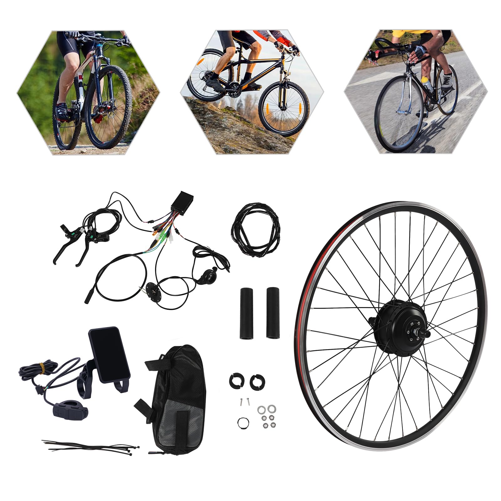 36 V, 250 W, bezszczotkowy zestaw do konwersji roweru, 28-32 km/h, 5 biegów, wyświetlacz LCD, antypoślizgowe uchwyty V i hamulec tarczowy, do rowerów 28-29", 700C