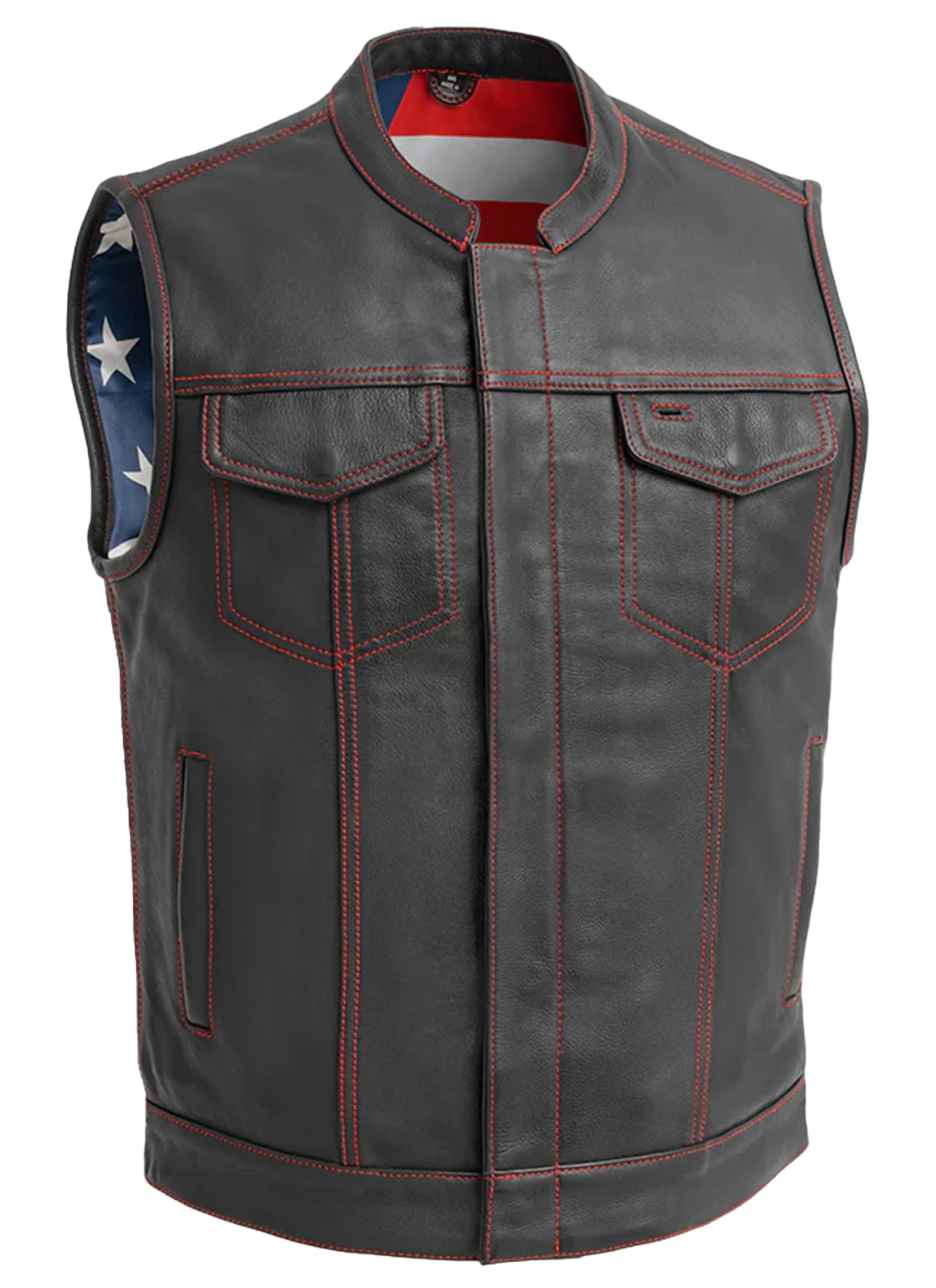 First Mfg Co - Born Free - Men's Motorcycle Biker Riding Black Leather Vest - Medium - Conceal Carry Pockets