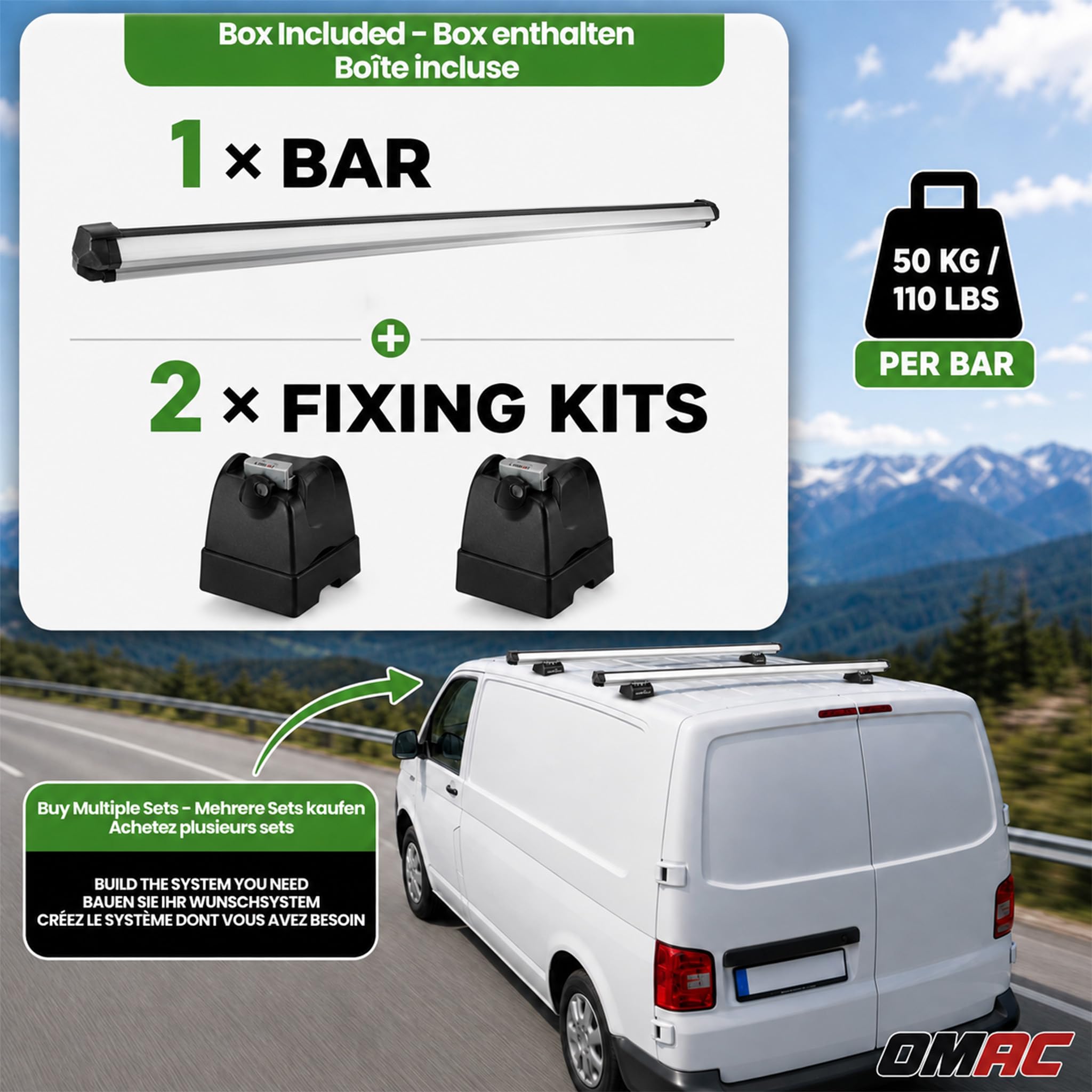 OMAC Dachträger für VW Transporter T7 2024-2026 H1 1-Träger Aluminium