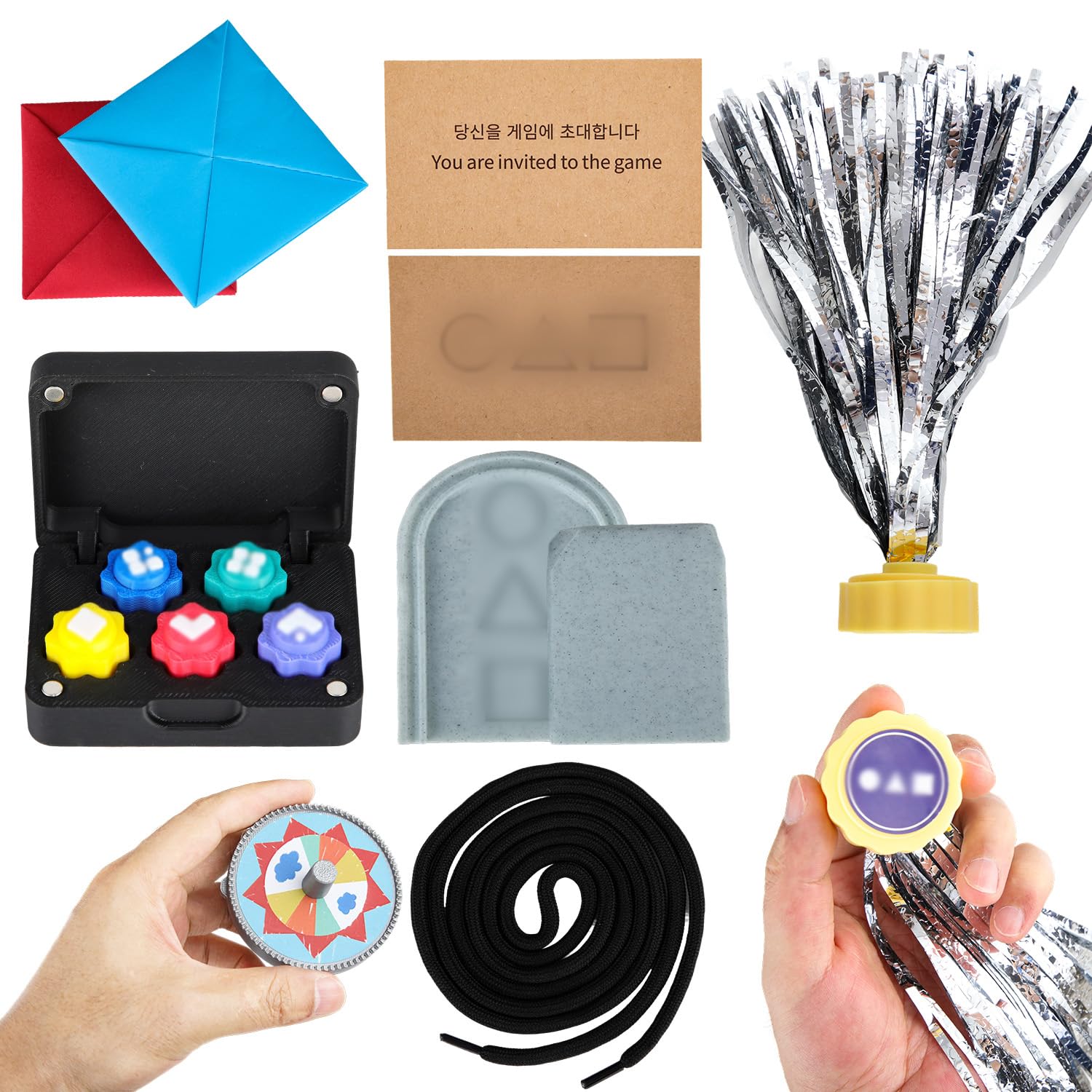 Nhemeylp Korean Folk Game Set Korean Traditional Play Game Including Jebi chagi Gong-gi Biseokchigi Paeng-y DDAKJI Six-Legged Pentathlon Hand Eye Coordination Training (Set 2)