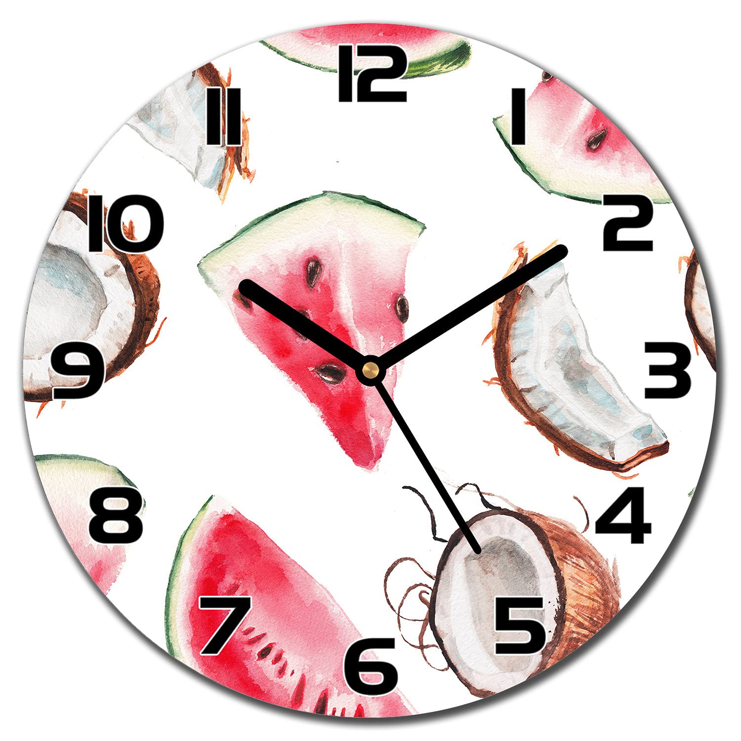 Horloge en verre murale 30 cm aiguilles noires salon moderne Fruits De Watermoncoconut