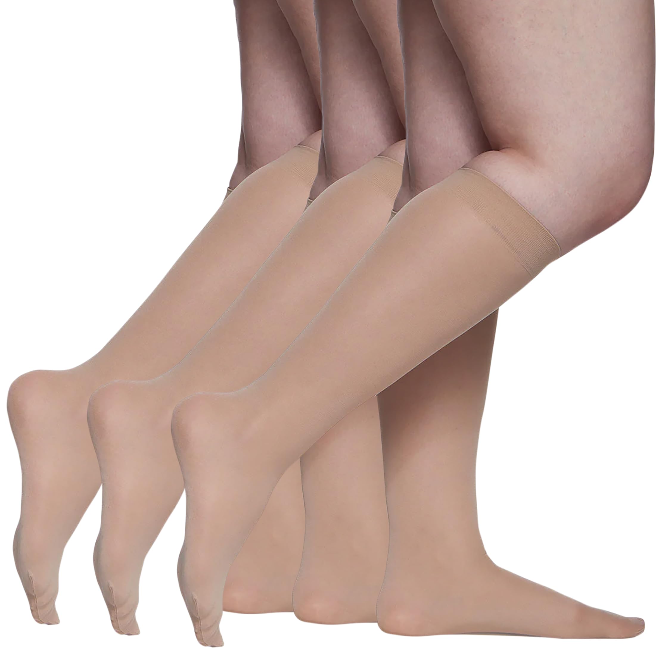 Berkshire Women's Nude 3 Pairs Opaque Trouser Pantyhose With Sandalfoot Toe Queen Size Knee High, 10-12 Plus, 10-12 Plus