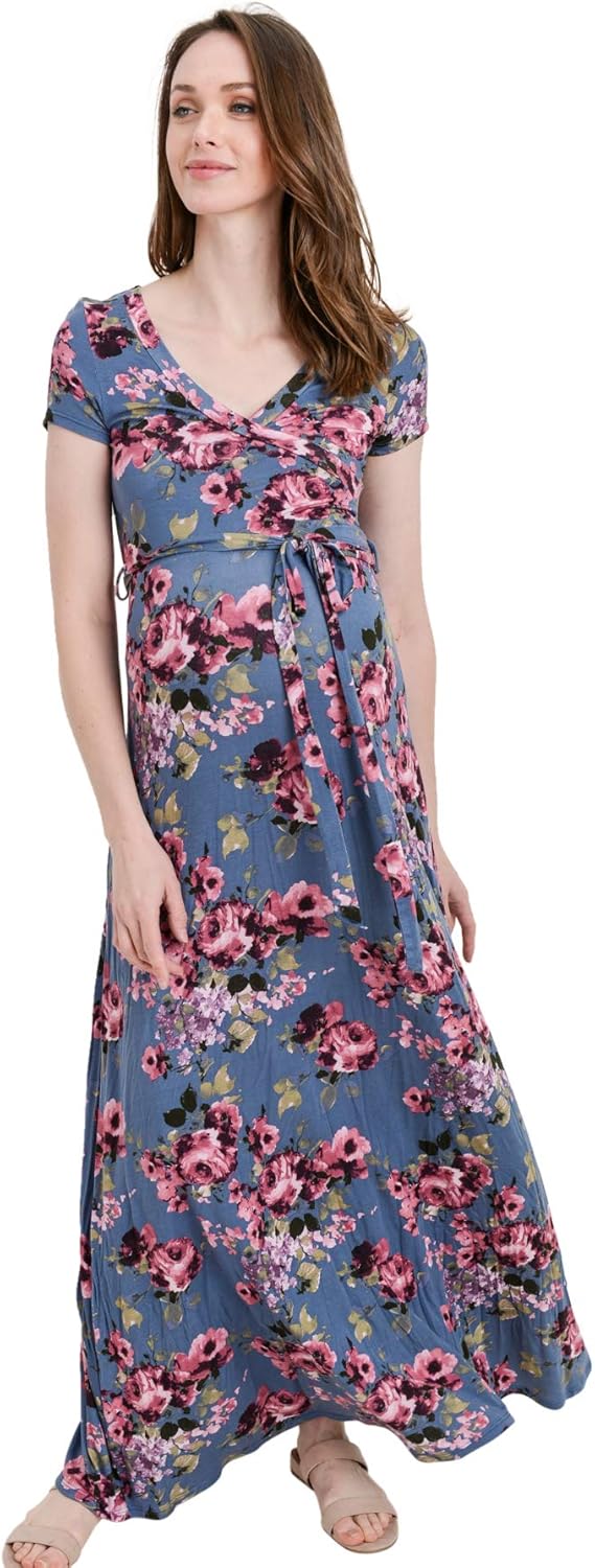 HELLO MIZ Women's Maternity Maxi Dress with Waist Belt at  Women’s Clothing store