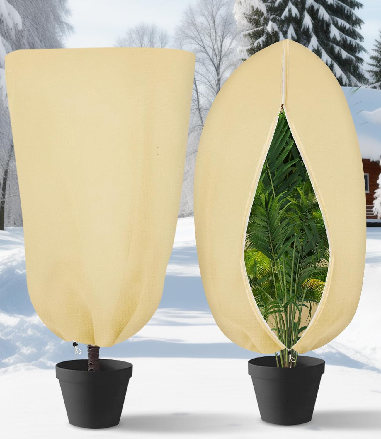 Protezione Invernale Per Piante WUCHAITOO – Sacco Antigelo Con Coulisse – 240x200 Cm – Beige 70g/m²