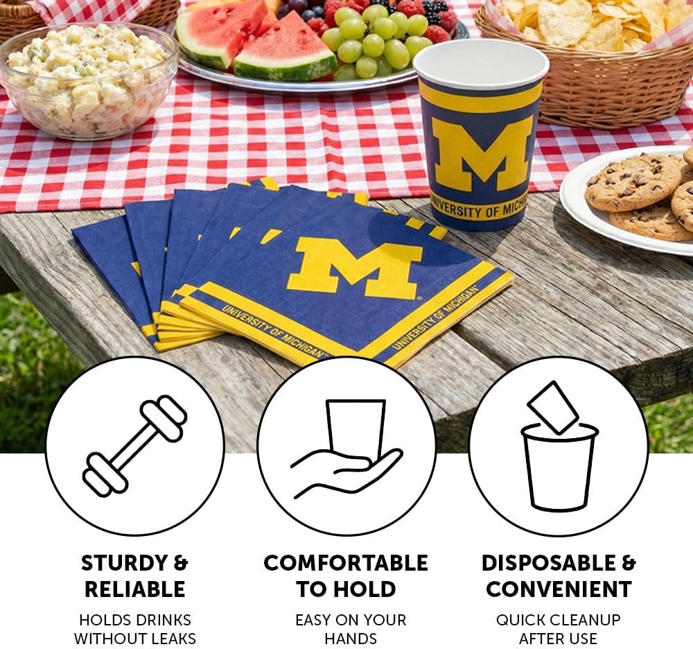 Desert Cactus University of Michigan Paper Cups UM Wolverines 20 Count 9 Ounce Cold Beverage for Tailgates, Graduation, Party and Game Day Tablecloth Decoration (Design A)