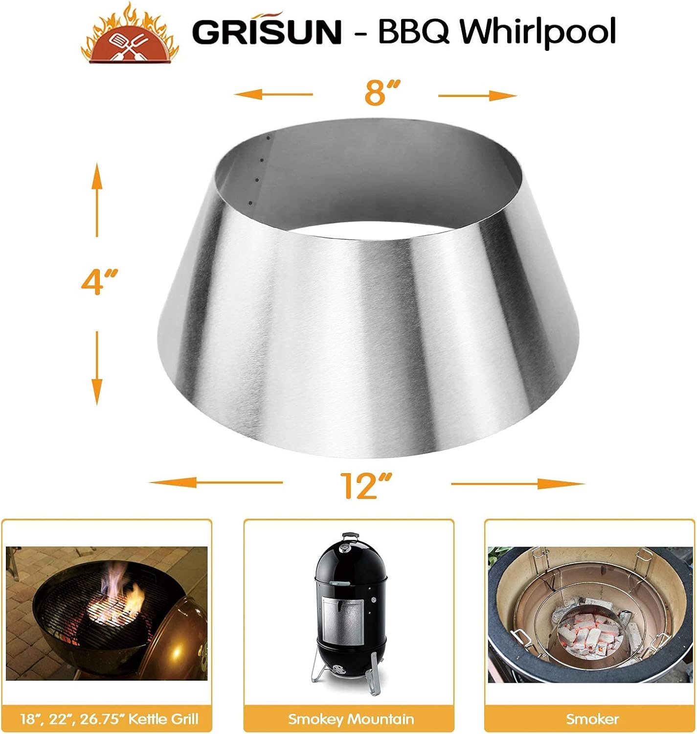 Grisun Charcoal Grill Table Shelf and BBQ Whirlpool Charcoal Briquet Holders for Weber 22 Inches Kettle Charcoal Grills