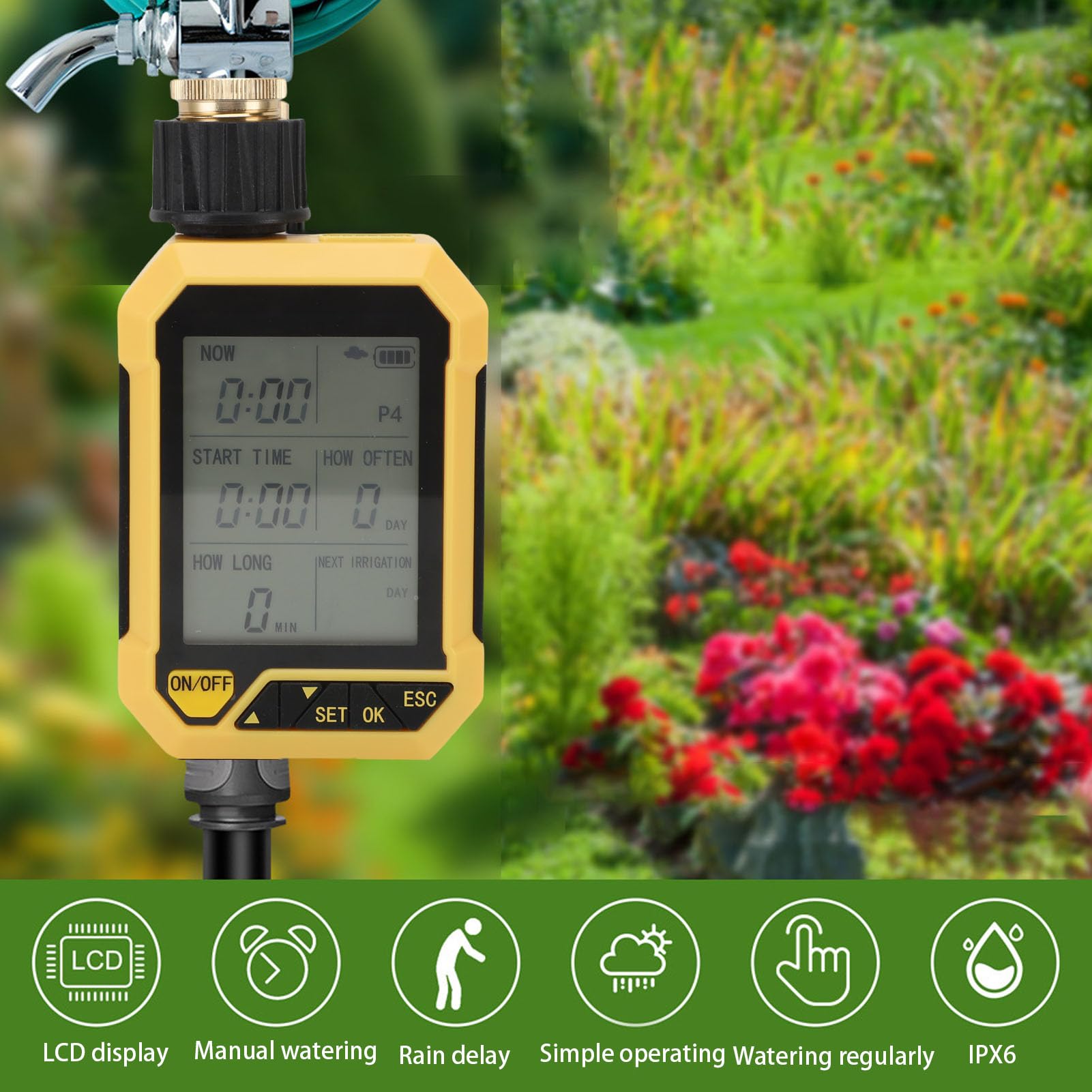 Sprinkler Timer, Digital Pogrammable Water Timer for Garden Hose, with Manual Automatic Watering System, Rain Delay, Automatic Irrigation for Yard Lawn