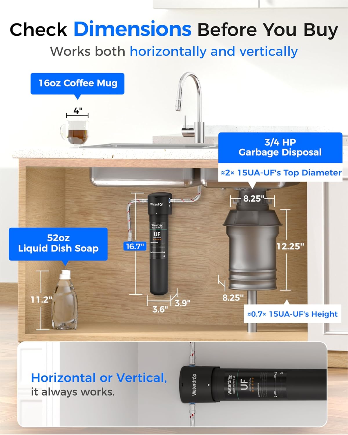 Waterdrop 15UA-UF 0.01 μm Ultra Filtration Under Sink Water Filter System, 2 Years, Reduces Lead, Chlorine, Bad Taste & Odor, Connects Directly to Your Faucet
