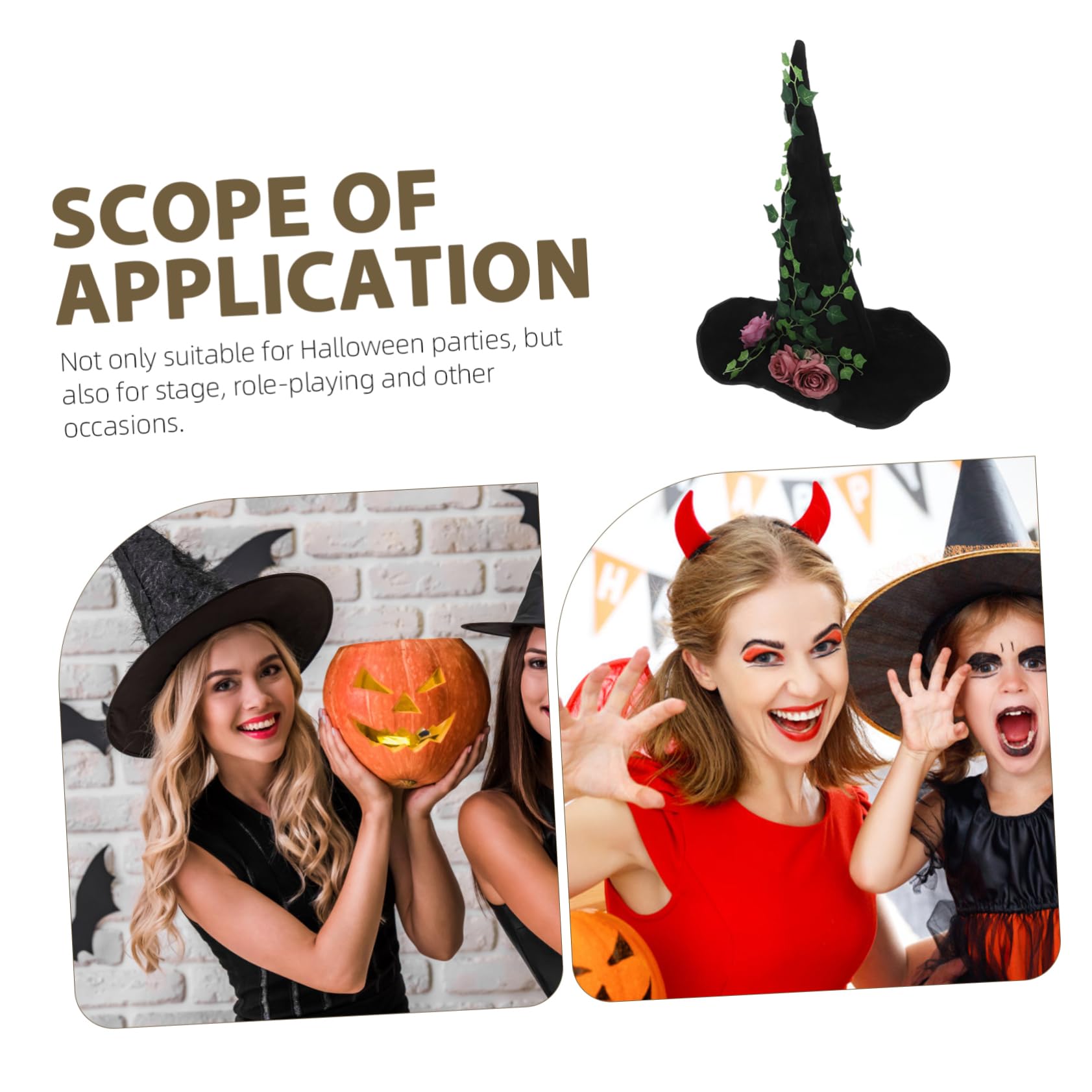 Sombrero De Bruja Negro Diseño De Rosa y Vides Para Halloween y Confortable Para Disfraces De Mujeres Fiestas y Eventos