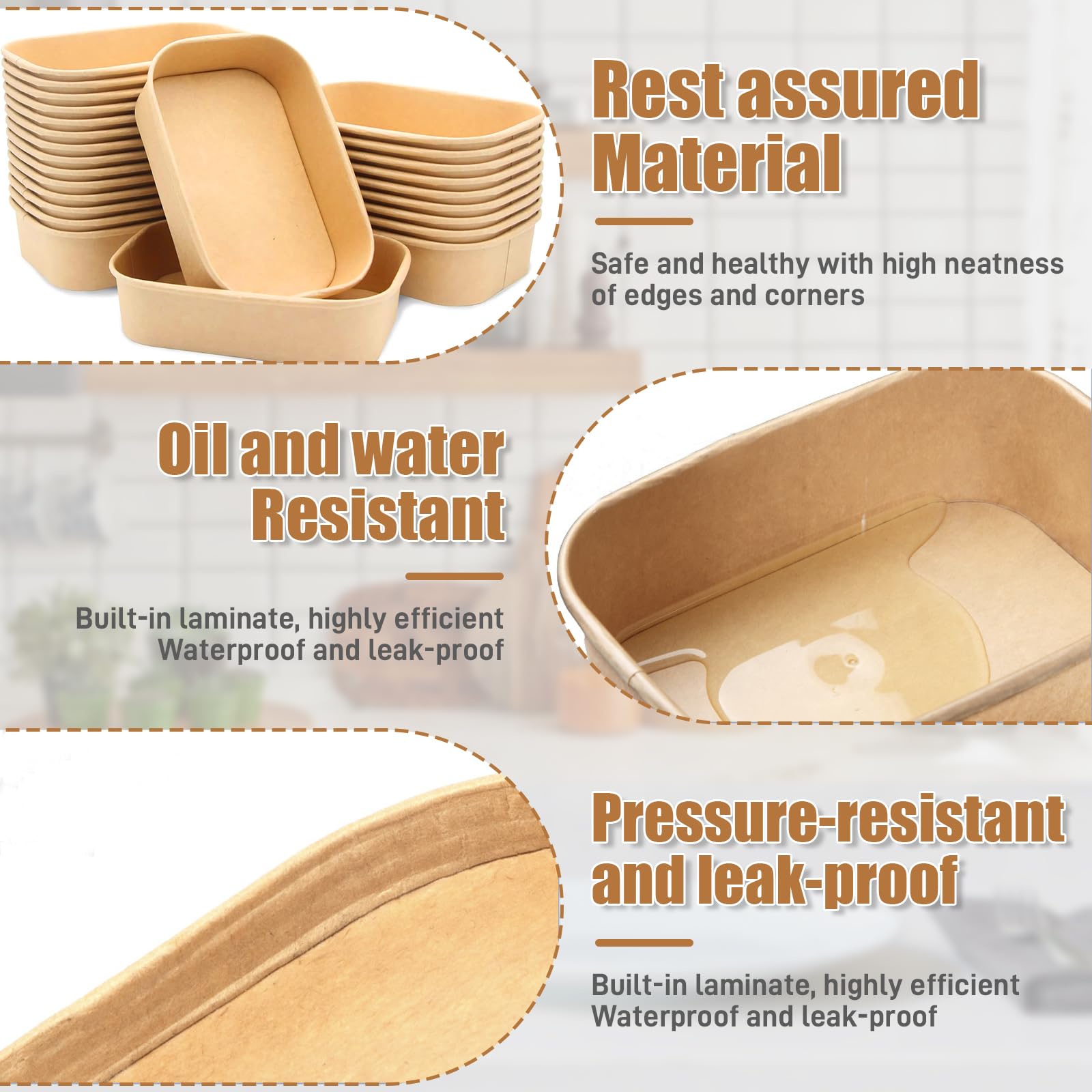 La Llareta Salad Paper Square Lunch Box, Take Out Oil and Water Resistant, for Takeaway and Fitness Lunch (1000ml) - Image 3