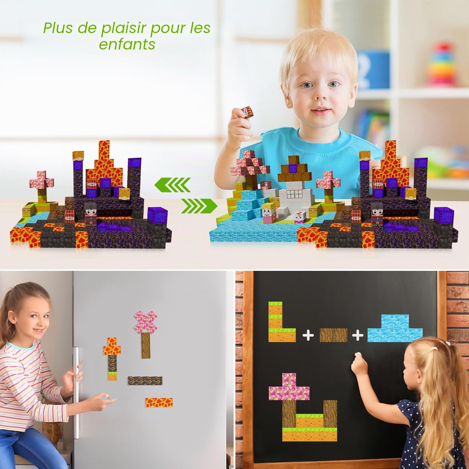 Lot de 176 Blocs de Construction magnétiques, 2,5 cm, Blocs sensoriels Monde Magnétique, pour Enfants à partir de 3 Ans, Cadeau pour garçons et Filles