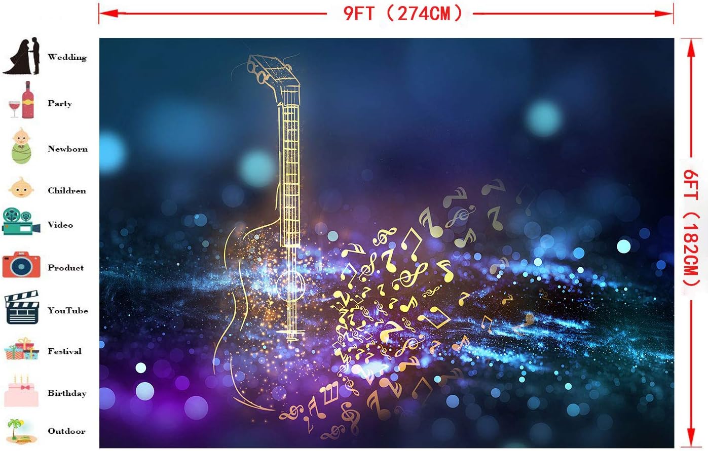 40% Off Discount FHZON 9x6ft Music Backdrop The Guitar Photography Background Theme Party Wallpaper Photo Booth Props BJYYFH110