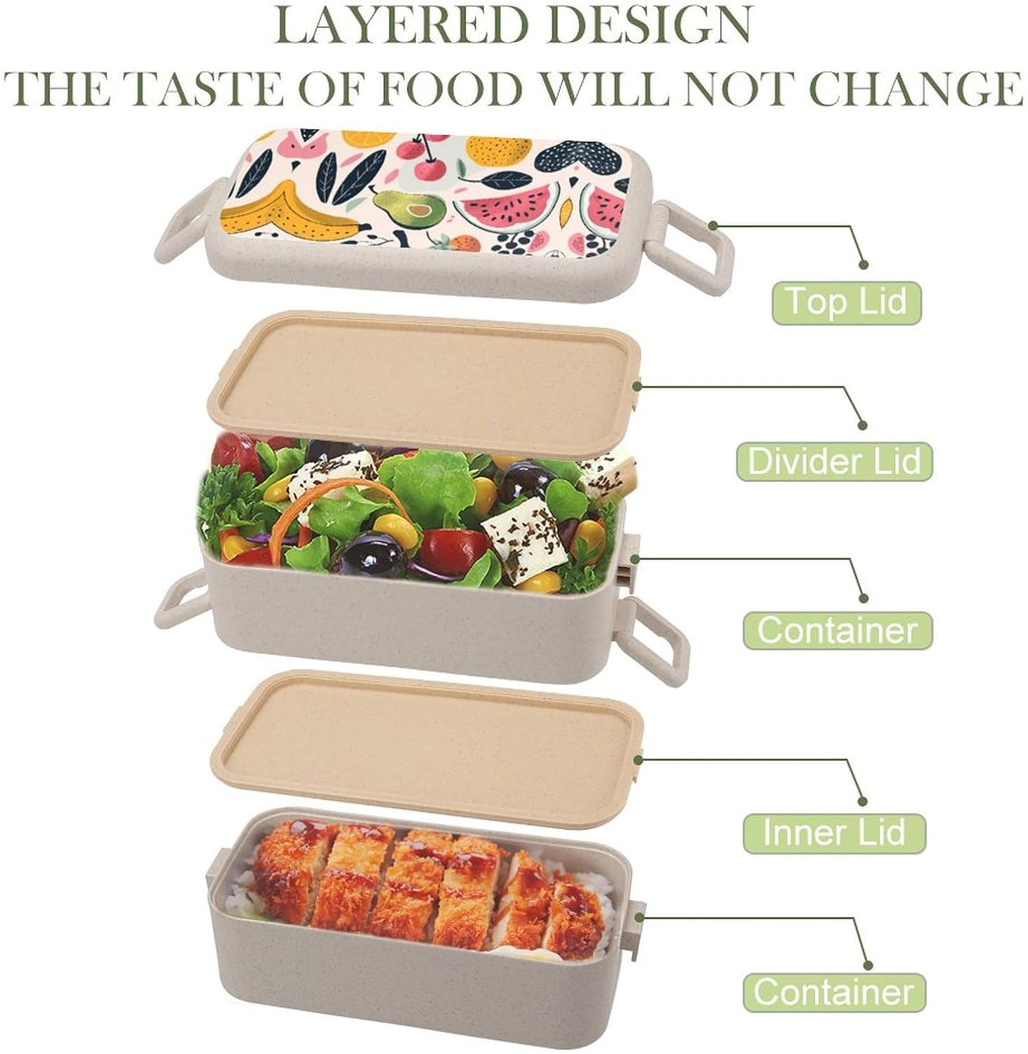 Lunch Box Bento Premium Various Fruit Images Printed Bento Box Bento with Spoon And Fork with Compartment Containers Suitable for Men And Women, style