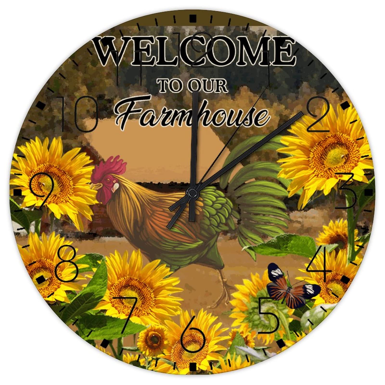 Horloge murale vintage coq de 30,5 cm pour cuisine et ferme