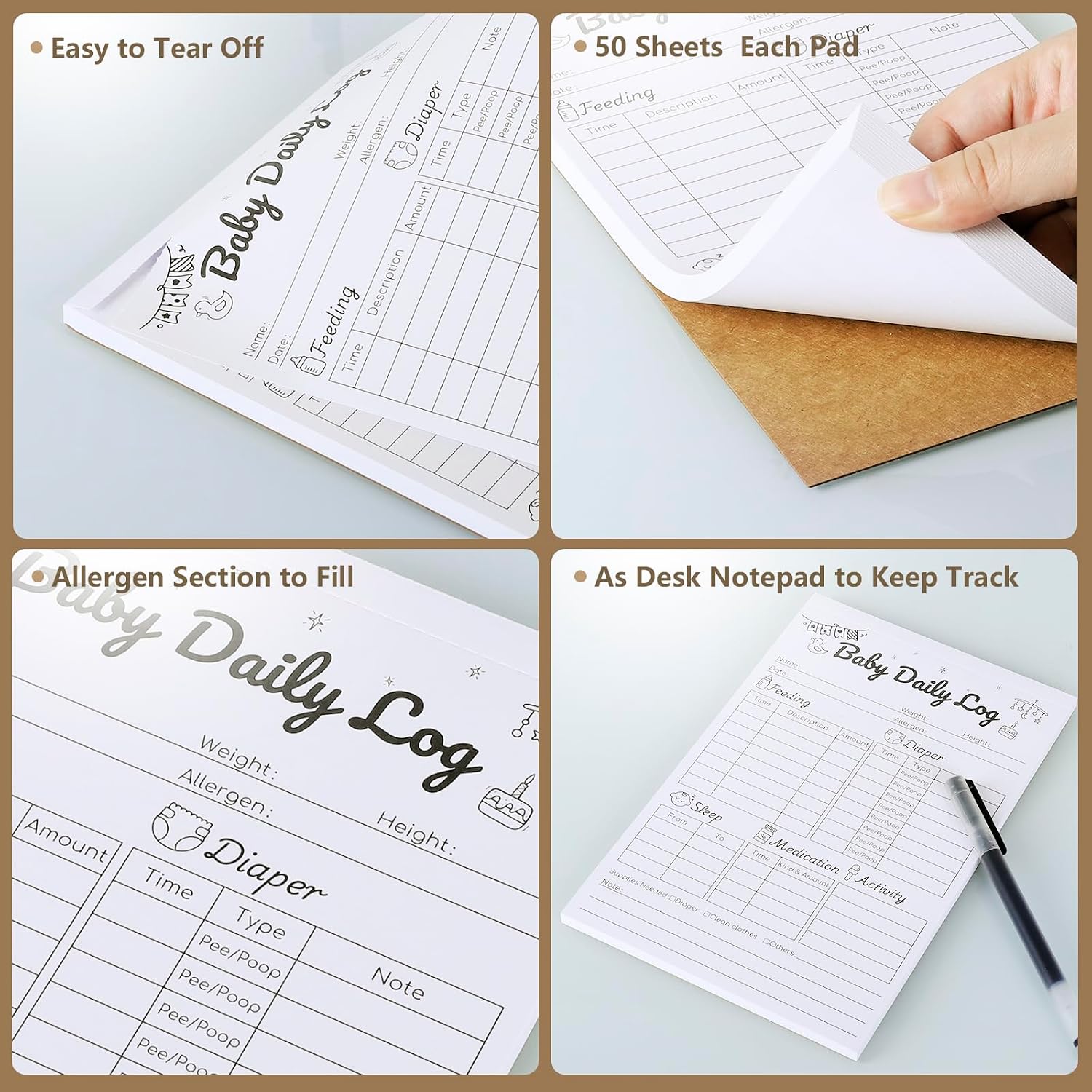 zmybcpack 2 Pack Baby Daily Log Notepads, 5.5x8.5 Inch, 50 Sheets/Pad image 3