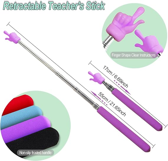 2 Pcs Telescopic Teacher Pointer Stick, Retractable Finger Pointer for Classroom Teaching, Extendable Pointer for Kindergarten and Elementary Teachers, Classroom Supplies (Purple)