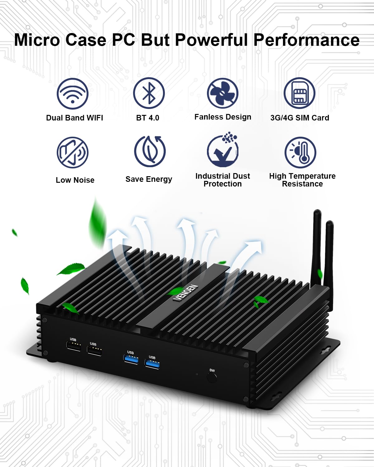 VENOEN Mini PC Industrial, PC sin Ventilador i7, Computadora Industrial, Core i7 8550U, W11 Pro, HD1.4, VGA, 6 RS232 COM, RJ45 LAN, USB, Ranura SIM, WLAN, BT4.0, WOL, Raid, 16GB RAM 512GB SSD