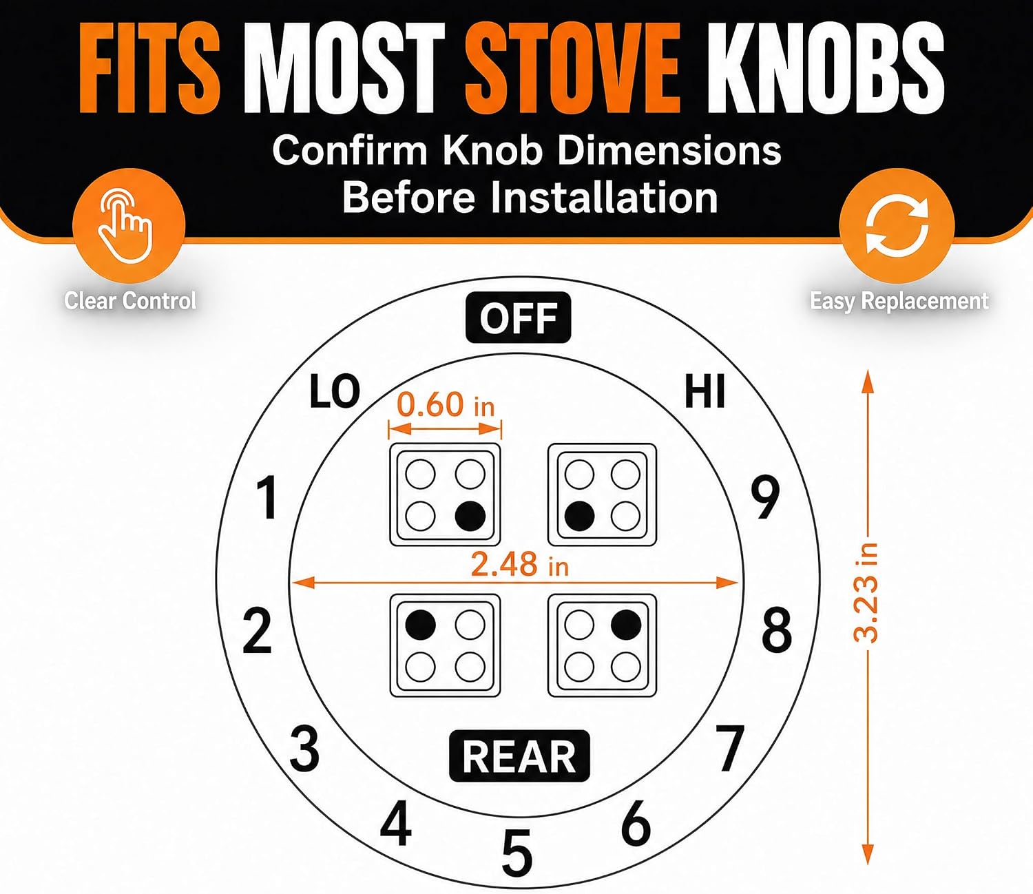 Stove Knob Stickers for Cooktop & Oven – Transparent Replacement Adhesive Burner Labels, Clear Vinyl Decals with Black Symbols for Silver, White & Light-Colored Stove Surfaces