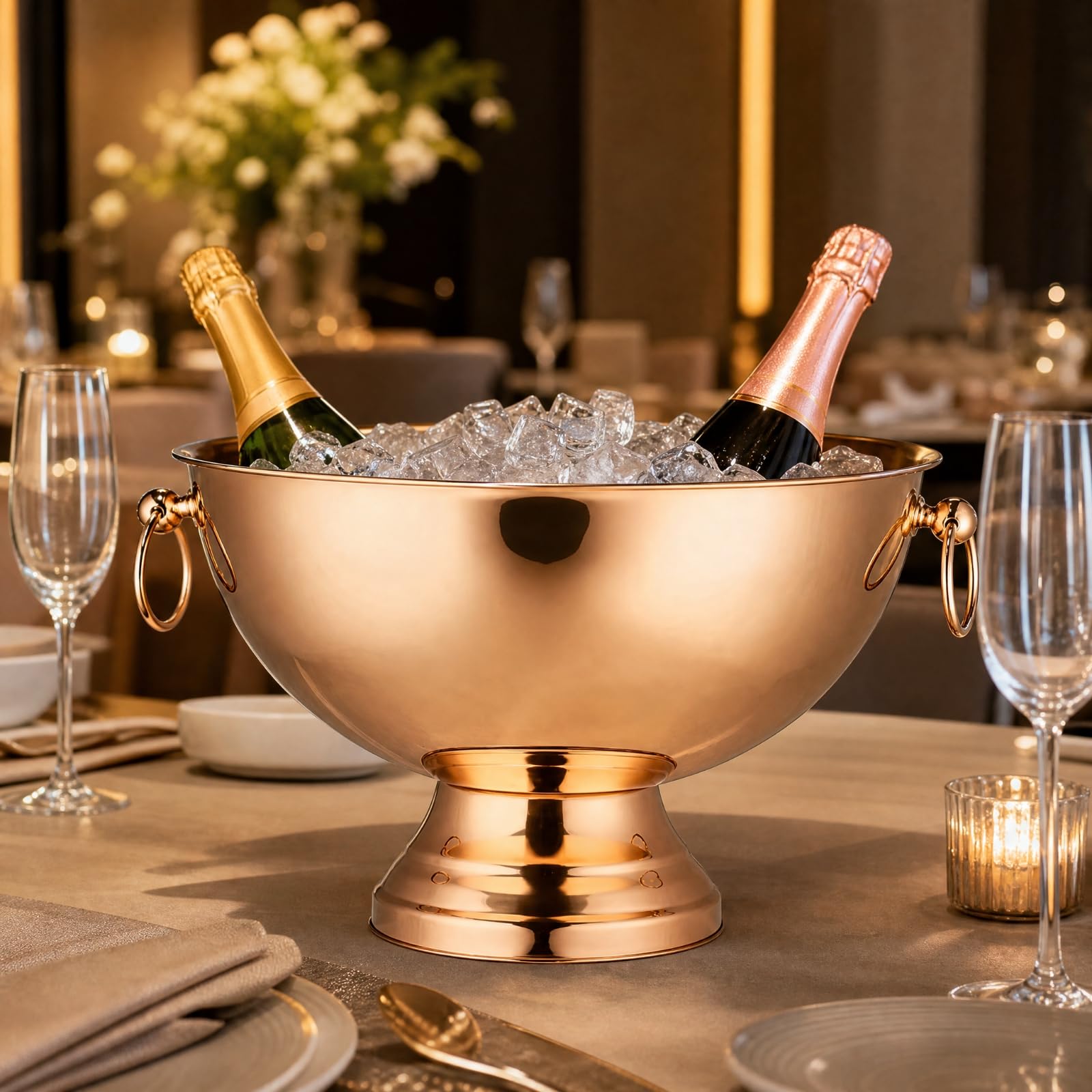 rockible Champagn- und Eisbecken breitmundig Champagnkühl aus Edelstahl leicht zu reinigen Sektkühl Schale für Barbetrieb, Feste, Buffet, Silber