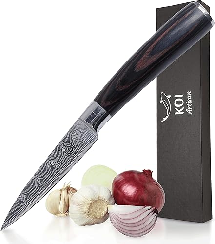 KOI ARTISAN Cuchillo de pelar de 3.5 pulgadas, 1 unidad, versátil y resistente mini cuchillo de chef para pelar, recortar, rebanar ajo, cebollas,