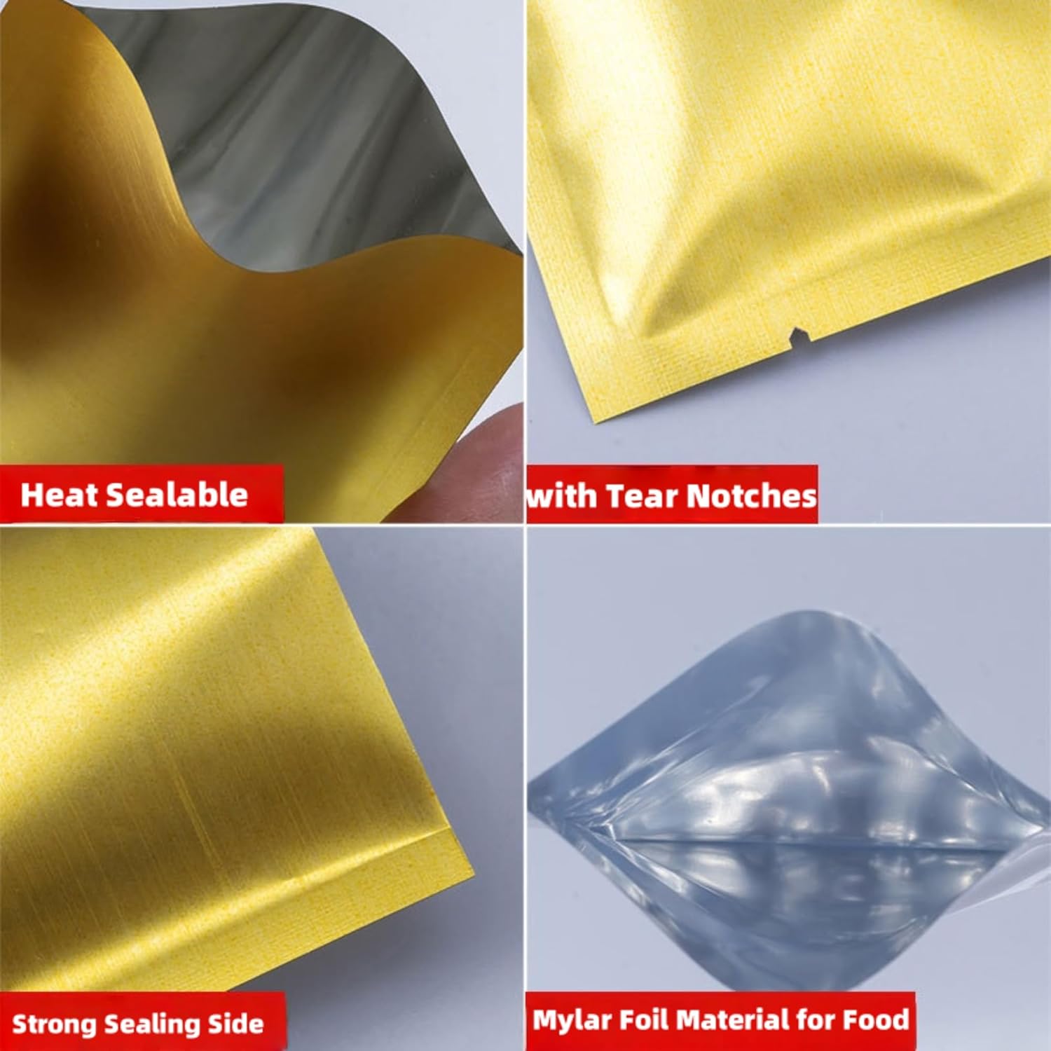 200 Pieces Gold Mylar Bags for Sample Shampoo Toiletries Travel Packets 4.72x7.09 inch Food Storage Bags Matte Foil Flat Heat Vacuum Seal Aluminum Pouch for Candy Coffee Packing
