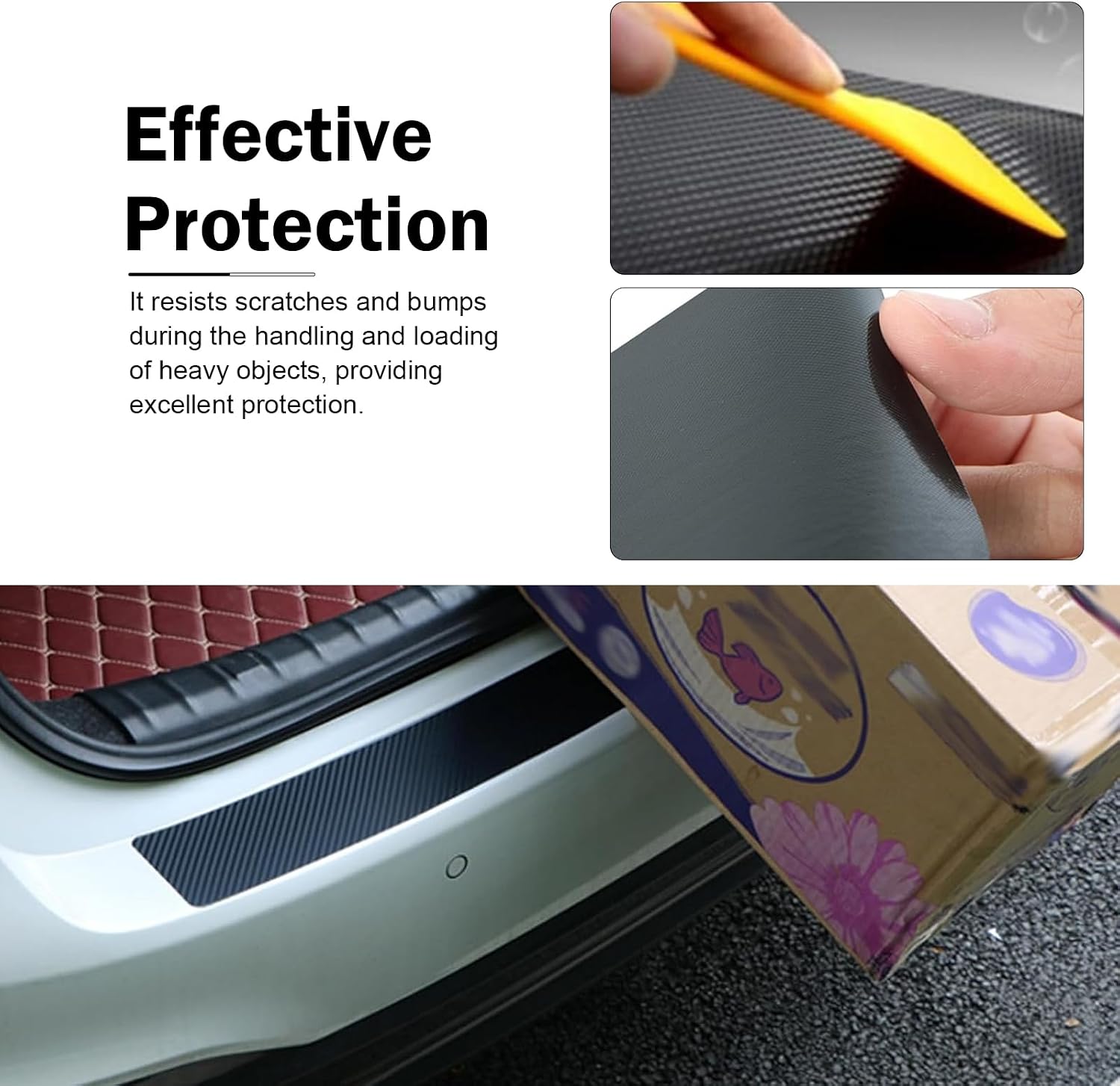 WZP Car Rear Bumper Protector Guard, Carbon Fiber Anti-Scratch Trunk Door Sill Protection Strip Sticker, 41"x3.75" Trunk Lip Cover, Universal for Car, Truck, SUV, Van (Black)