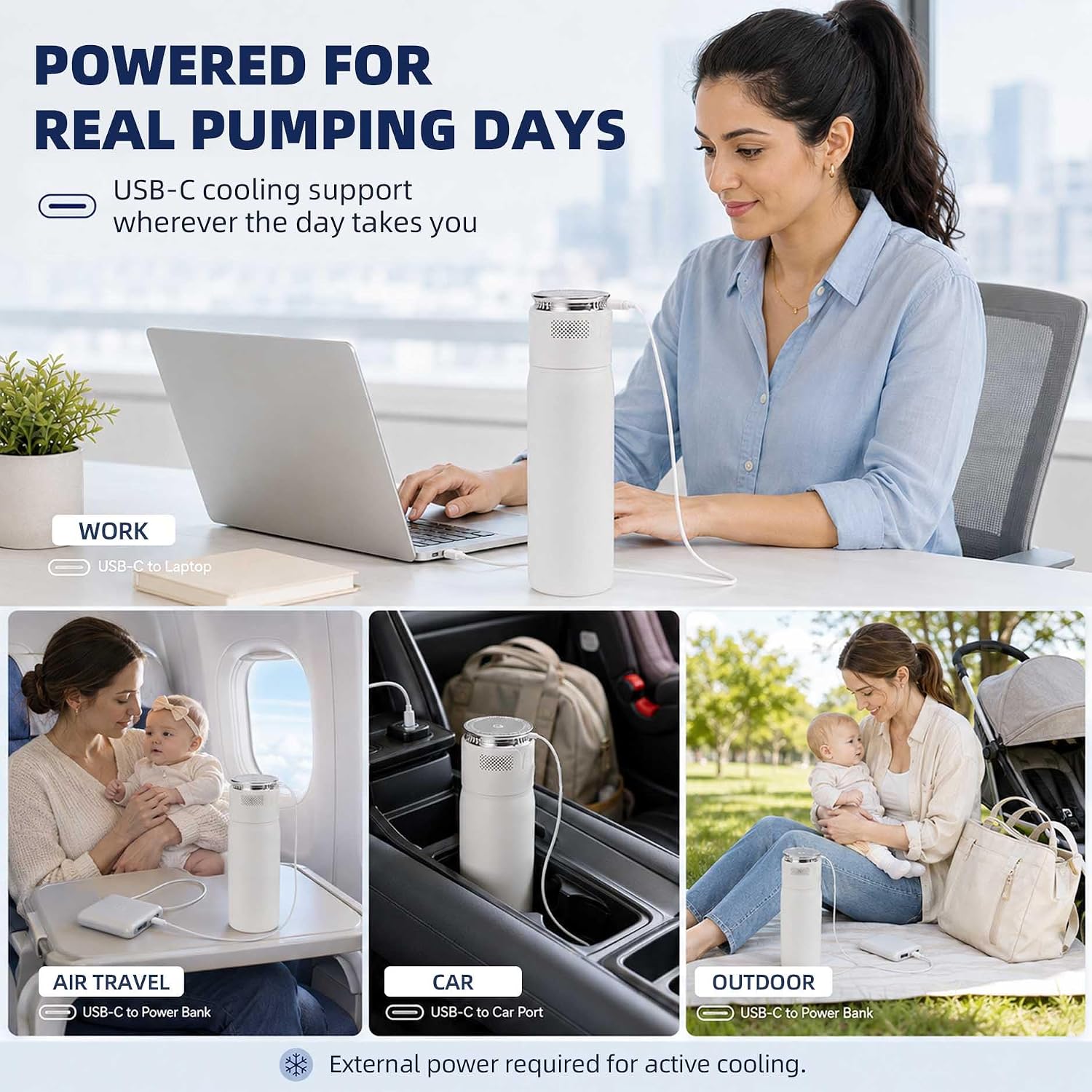 Electric Breast Milk Cooler Bottle with Active Cooling, Portable Breastmilk Storage, 12oz Breast Milk Capacity, No Ice Needed, Mini Fridge Style Chiller, USB Powered, Stainless Steel, TSA Approved