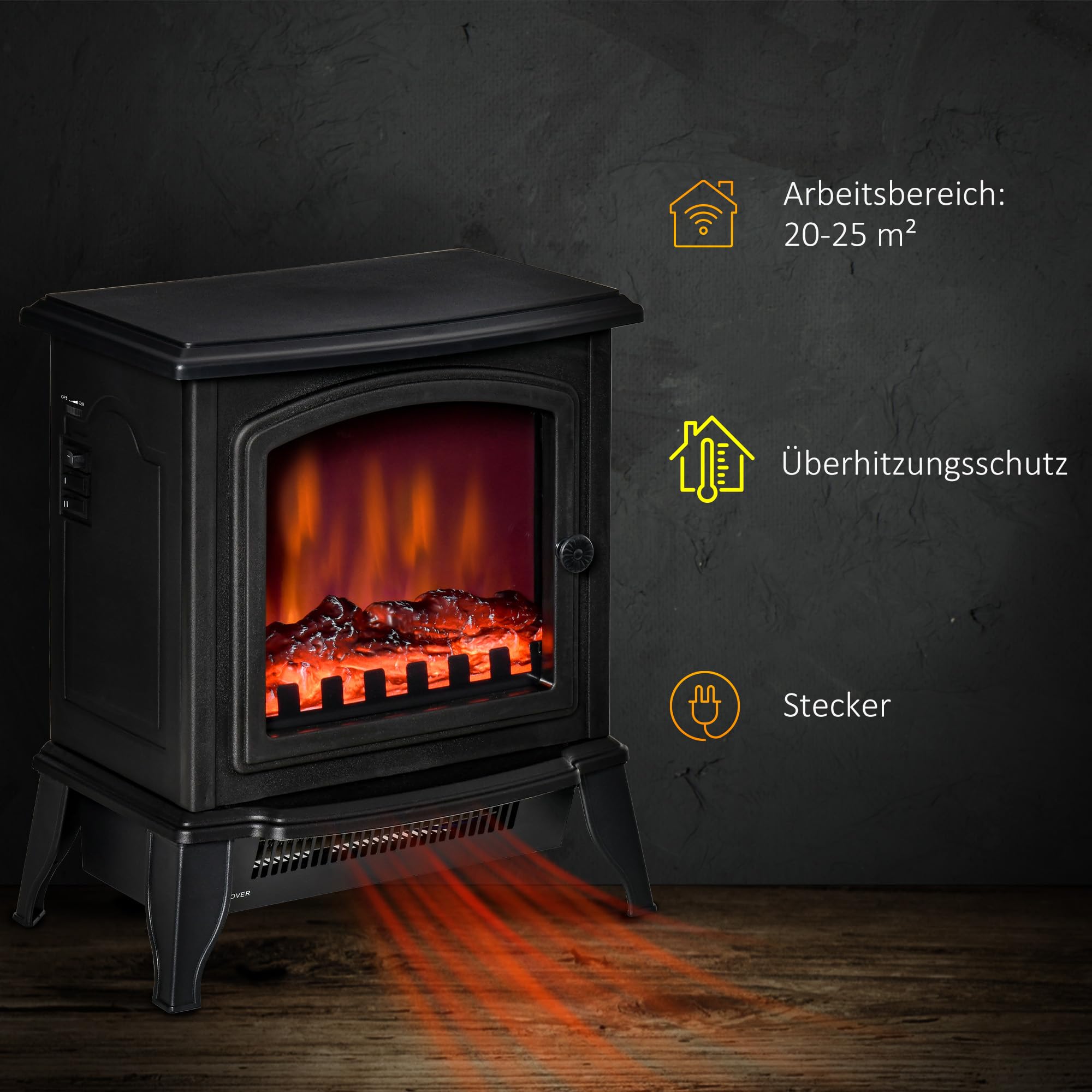 HOMCOM Elektrokamin mit Heizung LED Flammeneffekt 1000/2000 W Schwarz