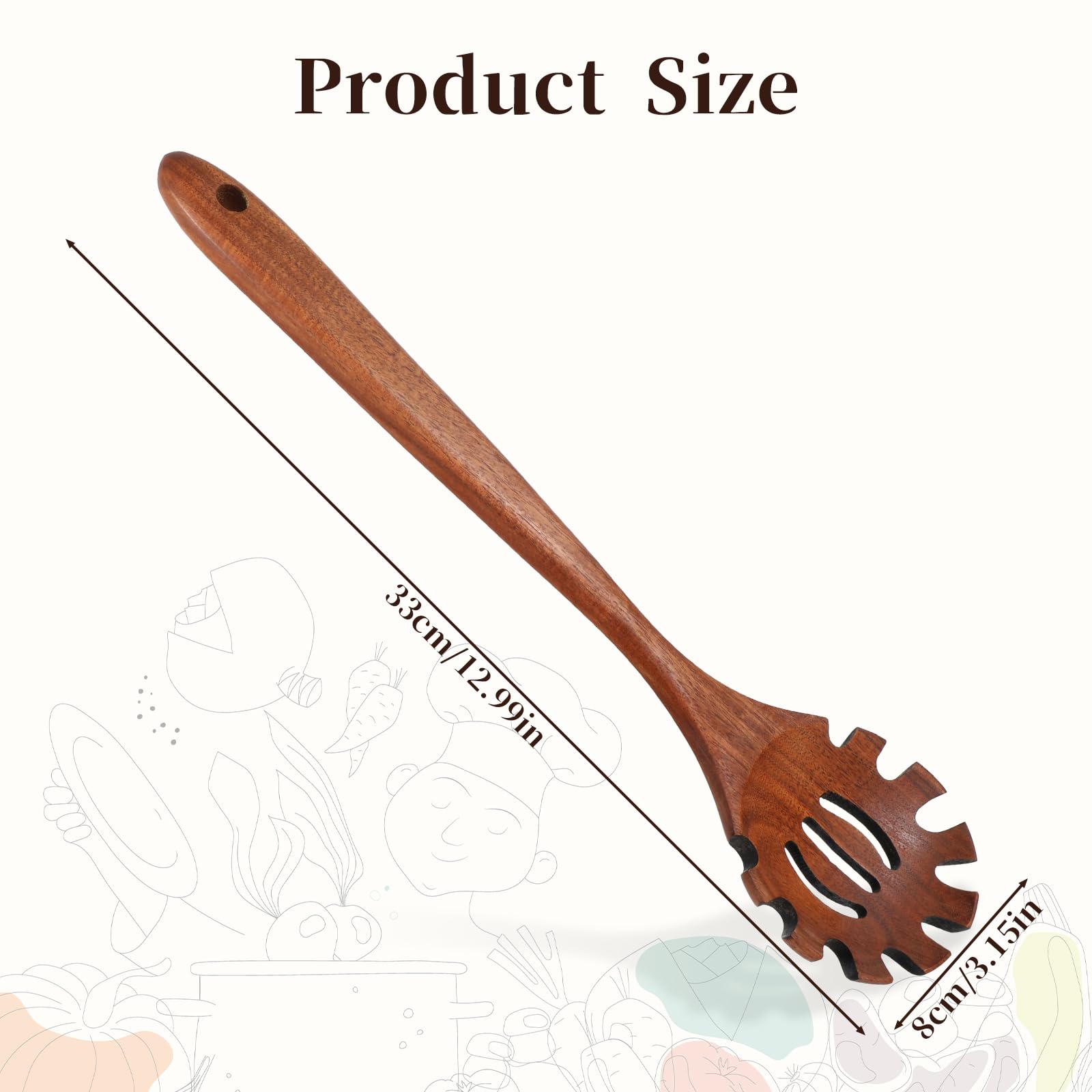 Łyżka do spaghetti drewniana 33 cm łyżka do makaronu wysokiej jakości łyżka do makaronu spaghetti łyżka z zębami sitko do makaronu szczypce do makaronu szczypce do spaghetti z otworem do zawieszania,