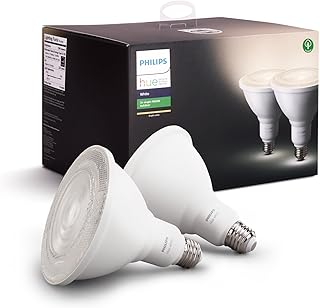 Philips Hue White Outdoor PAR38 13W Smart Bulbs (Philips Hue Hub Required), 2 White PAR38 LED Smart Bulbs, Works with Alex...