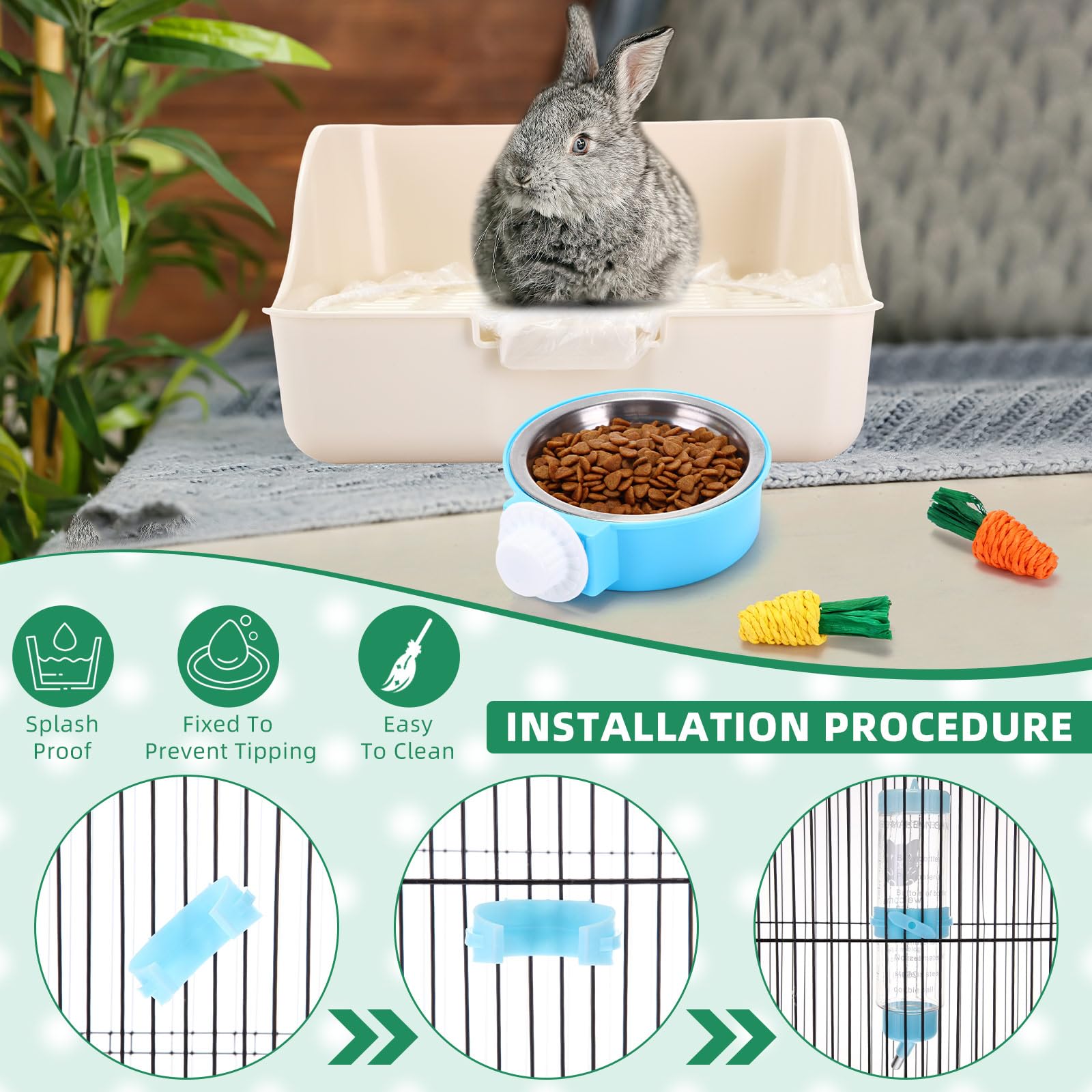 Kit iniziale per conigli, 34 pezzi, per lettiera per conigli, piccole bottiglie d'acqua, tazze impilabili, tunnel per coniglietti, kit per la toelettatura degli animali, coperte con set di