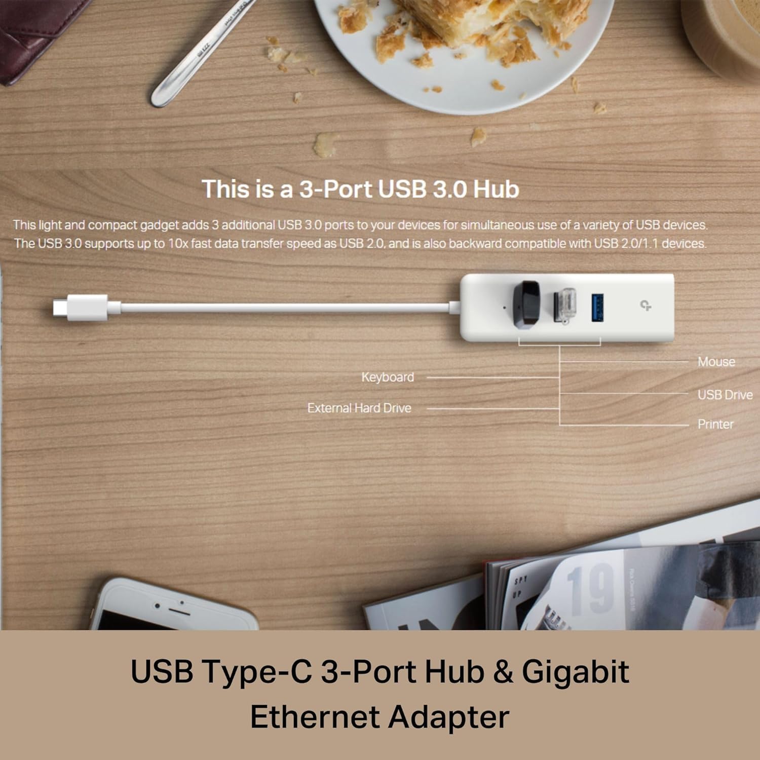 TP-Link UE330C - Adaptador USB-C 3.0 a Ethernet | Hub USB-A 3.0 portátil de 3 puertos con 1 puerto Ethernet Gigabit RJ45 | Adaptador de red para laptop | Plug & Play | Soporta Win 7/8/8.1/10/11, Mac