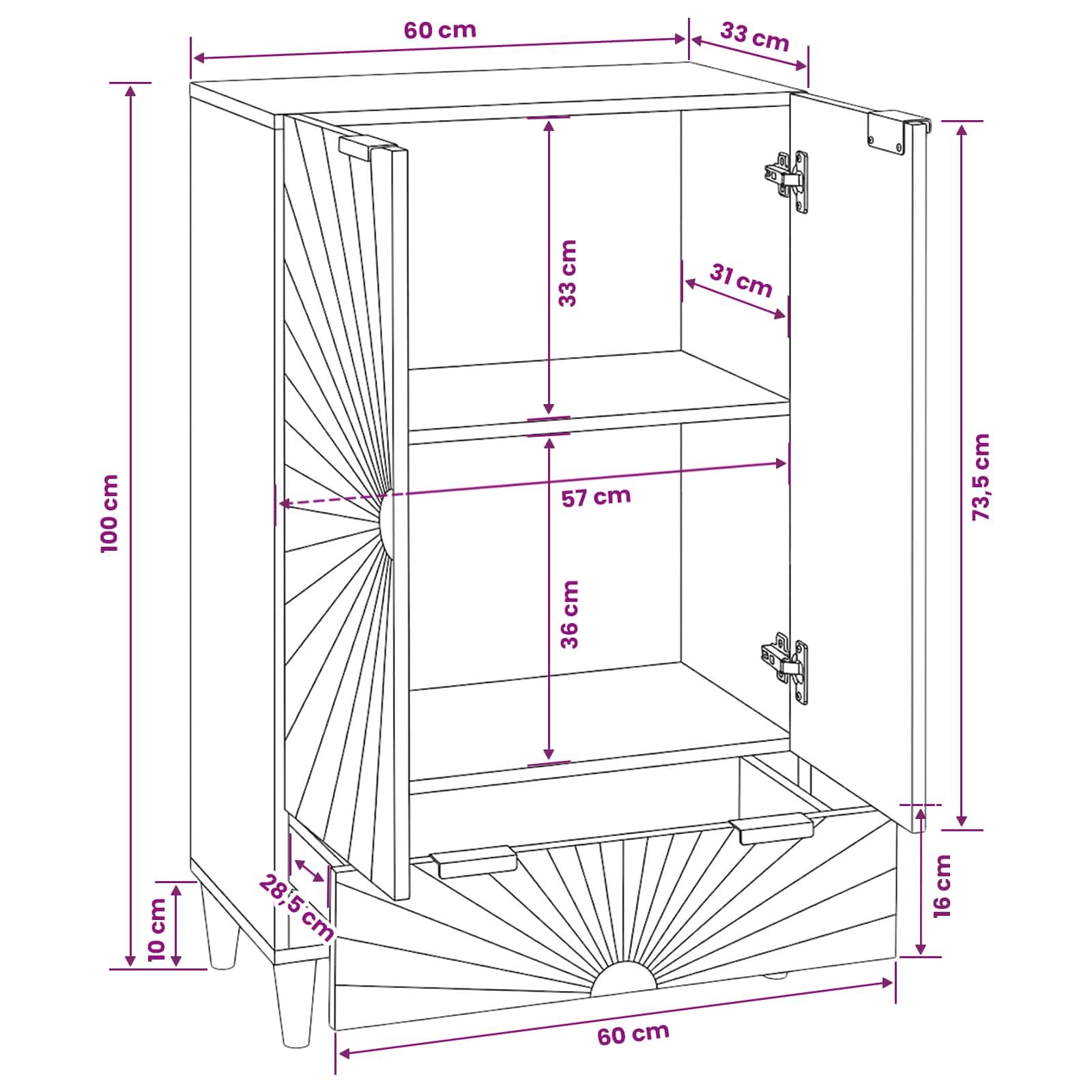 vidaXL Armario Auxiliar con cajón Negro y Dorado 60 x 33,5 x 100 cm, Elegante gabinete de Madera de Mango, solución Moderna Rectangular, Unidad compacta para Decorar y organizar en tu hogar