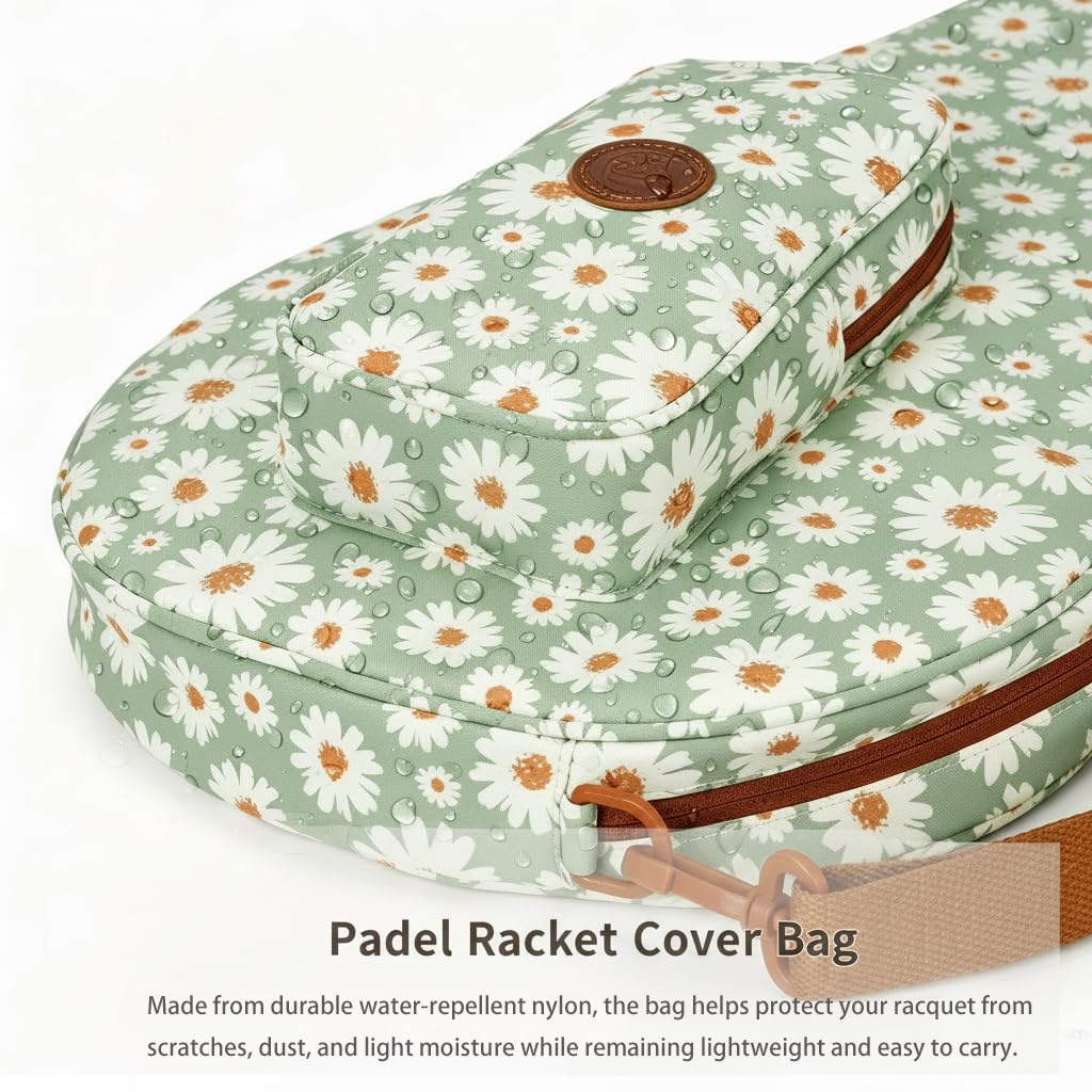 Borsa per racchette da padel floreale, in nylon idrorepellente con tasca frontale