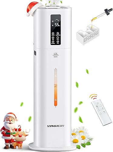 VAGKRI Humidificadores de 12 litros para habitaciones grandes, duran 120 horas, cubren hasta 1000 pies cuadrados, humidificador ultrasónico de