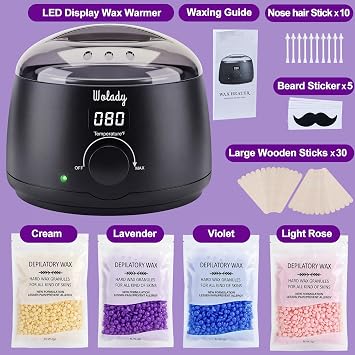 Waxing Kit for Women men,Fast-Melting Digital Wax Warmer for Face Hair Removal,4 Bags Hard Wax Beads & 45 Sticks,At-Home Waxing Kit for Bikini,Brazilian,Eyebrows,Leg,Full Body