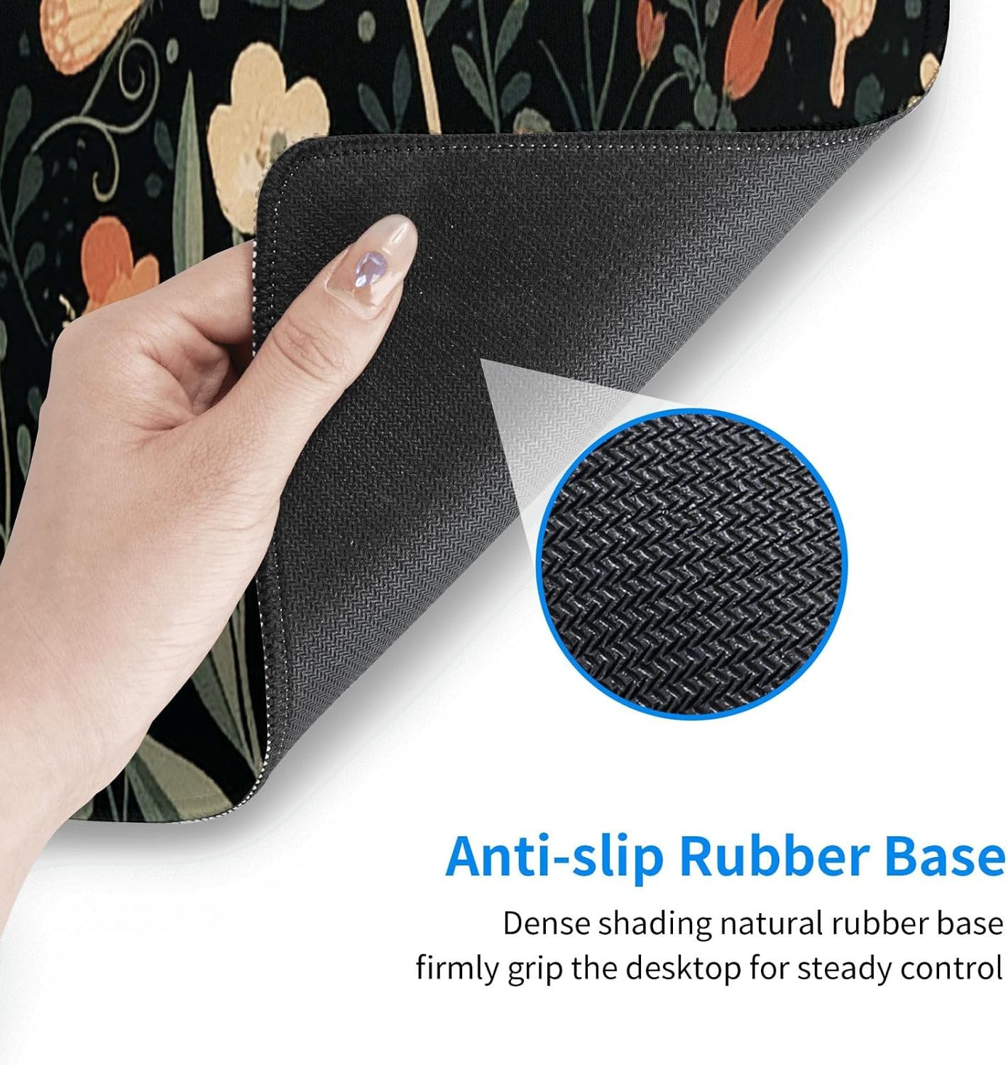 Large Gaming Mouse Pad Desk Mat, Vintage Cark Floral Extended Keyboard Mouse Pad Mousepad with Non-Slip Base and Stitched Edge Mouse Mat Desk Pad Mouse Pads for Desk Home Office, 31.5 x 11.8 image 5