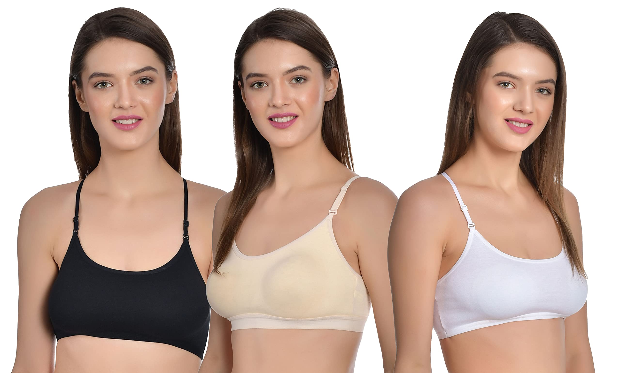 aimly Women's Cotton Non-Padded Non-Wired Low Coverage Multiway Sports Bra Pack of 3-picture-51