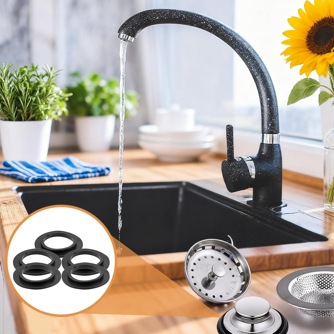 Junta Universal para Fregadero 5 Unidades con Anillo de Sellado, Accesorios de Repuesto para Cocina