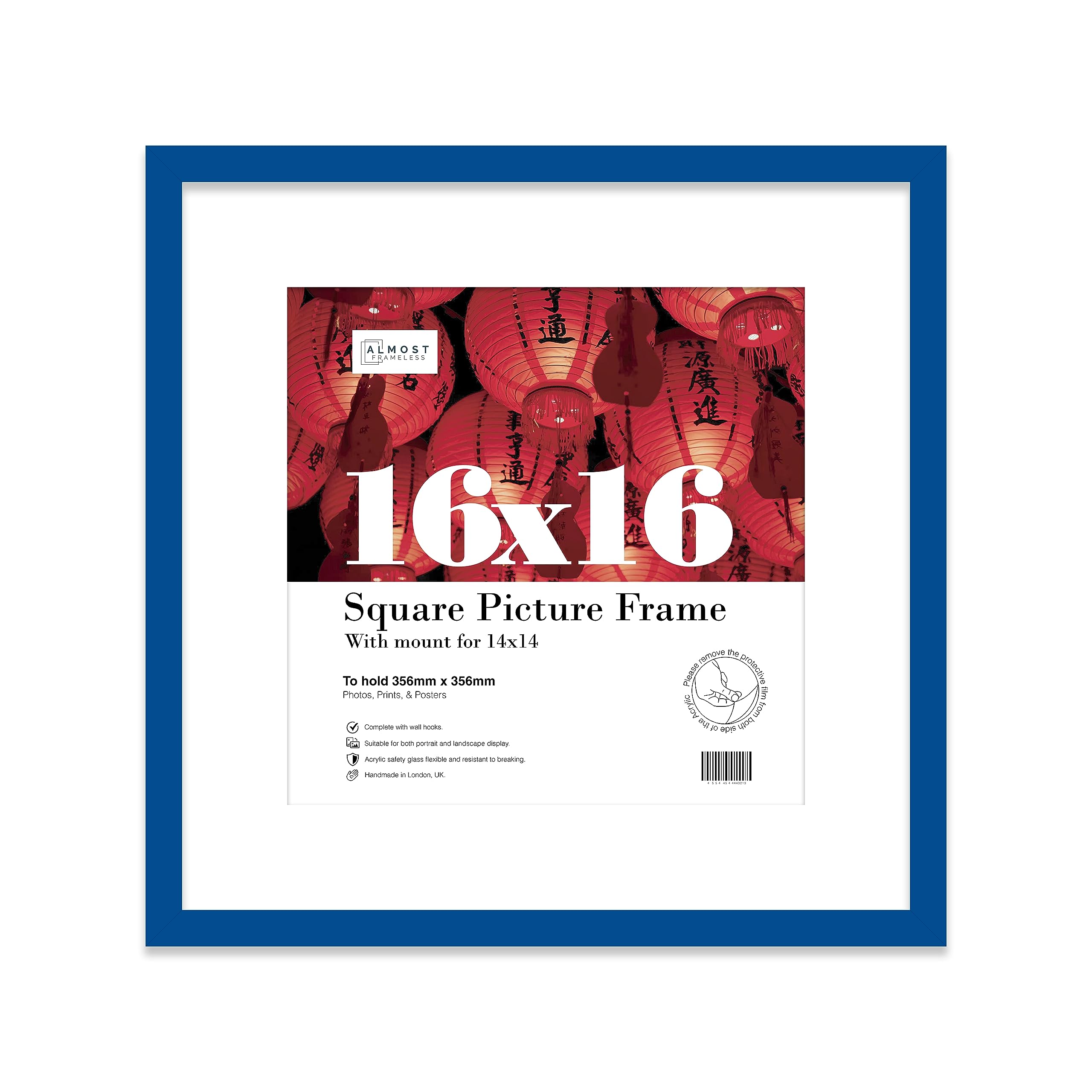 16x16 Blue Picture Frame with Mount for 14x14 Photos, Prints - Modern Square Wall Frame, 1 Pack