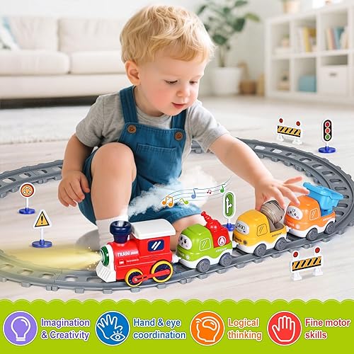 Miniatura 4 de Juego de tren para niños pequeños con vapor, sonido y luces, conexión magnética, regalos de cumpleaños para niños y niñas