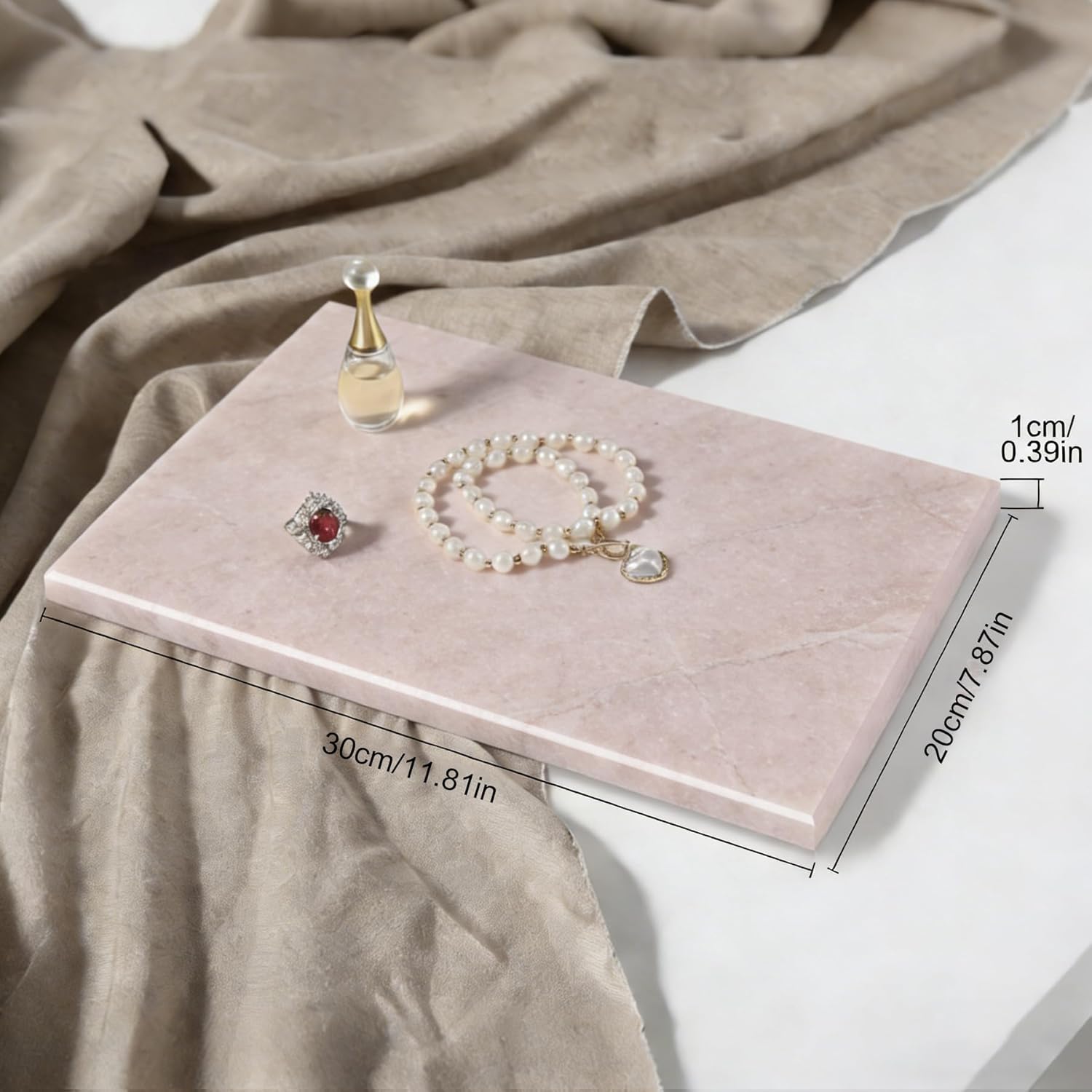 Natural Marble Tray, Jewelry Board Display Holder for Rings Earrings Necklace Bracelet Watch, Stone Tray for Bathroom Kitchen Dresser Countertop, Room Decor Aesthetic
