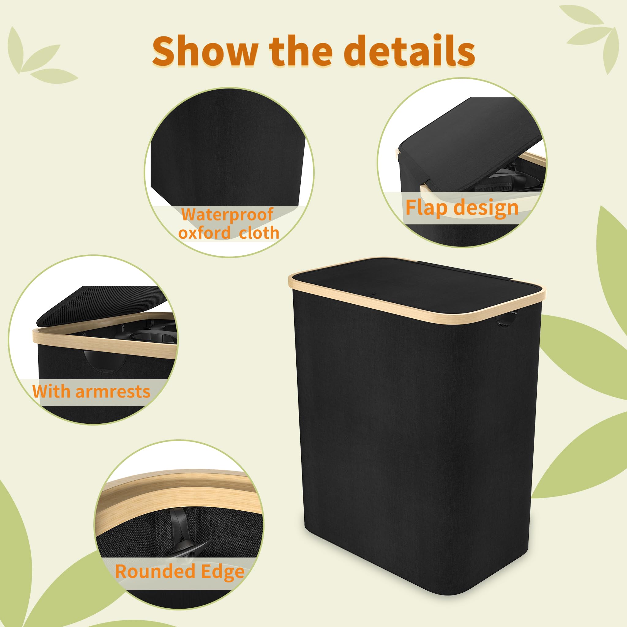 LARS360 Cesto de Ropa con 3 Compartimentos y Tapa, Contenedor Plegable de 140L para Clasificación de Ropa, Caja de Almacenaje (Color Negro)