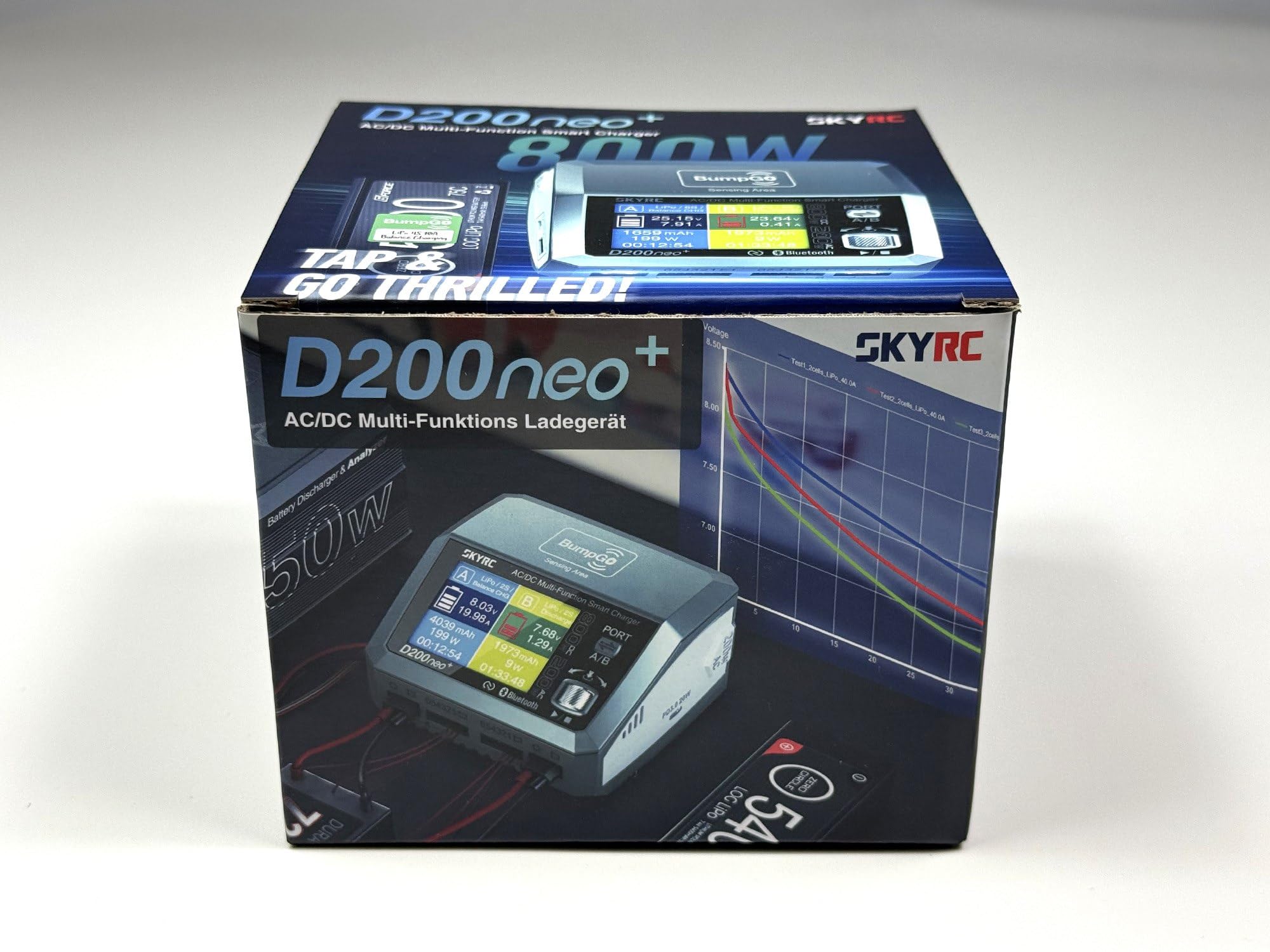 SKYRC D200 Neo+ NFC AC/DC Chargeur intelligent double port 800 W avec étiquettes BumpGo NFC, USB-C PD/QC, parallèle 35 A, analyseur de batterie (6S/20A/AC-200W/DC-800W)