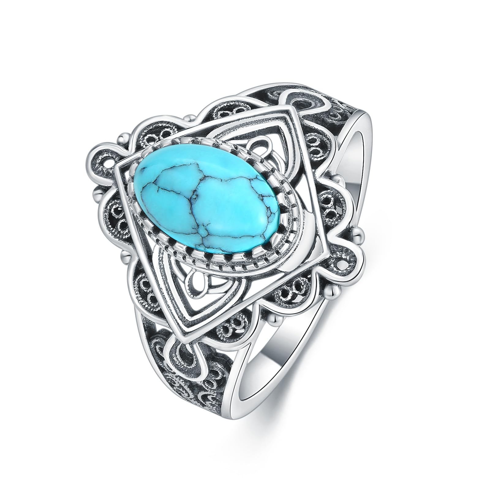 Natural Turquoise Rings for Women Sterling Silver Western Boho Style Statement Ring Genuine Gemstone Rings Jewelry Gift for Birthday Mother's Day