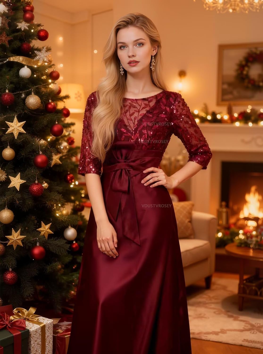 Satin Mother of The Bride Dresses for Women Formal 2026 Leaf Sequin Embroidery A Line Prom Dress with Bow
