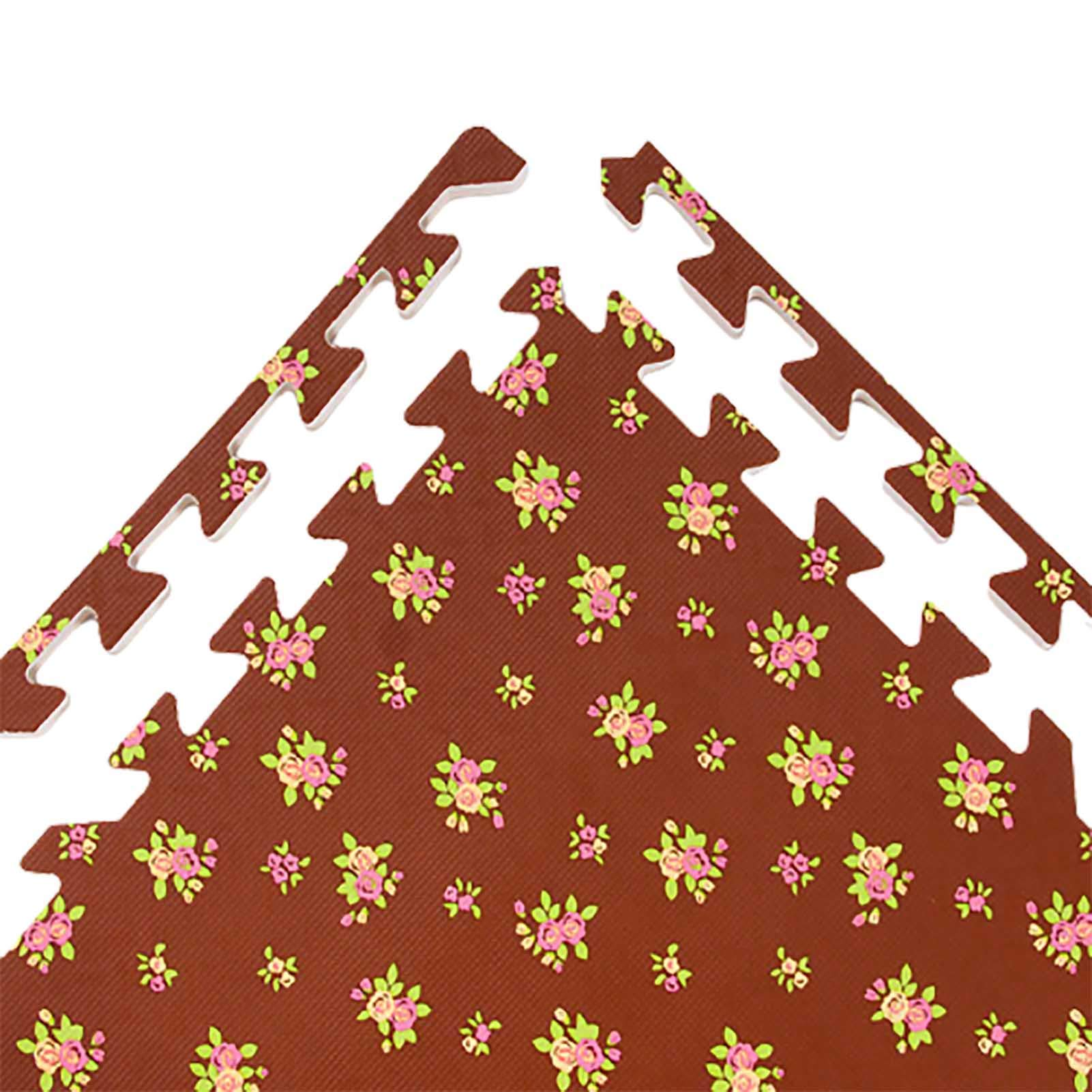 Tapis De Jeu en Mousse EVA Imbriqués, Tapis De Puzzle en Mousse pour Bébé avec Bords - Parfait pour La Protection du Sol, Garage, l'exercice, Yoga, Salle De Jeux,Marron,4