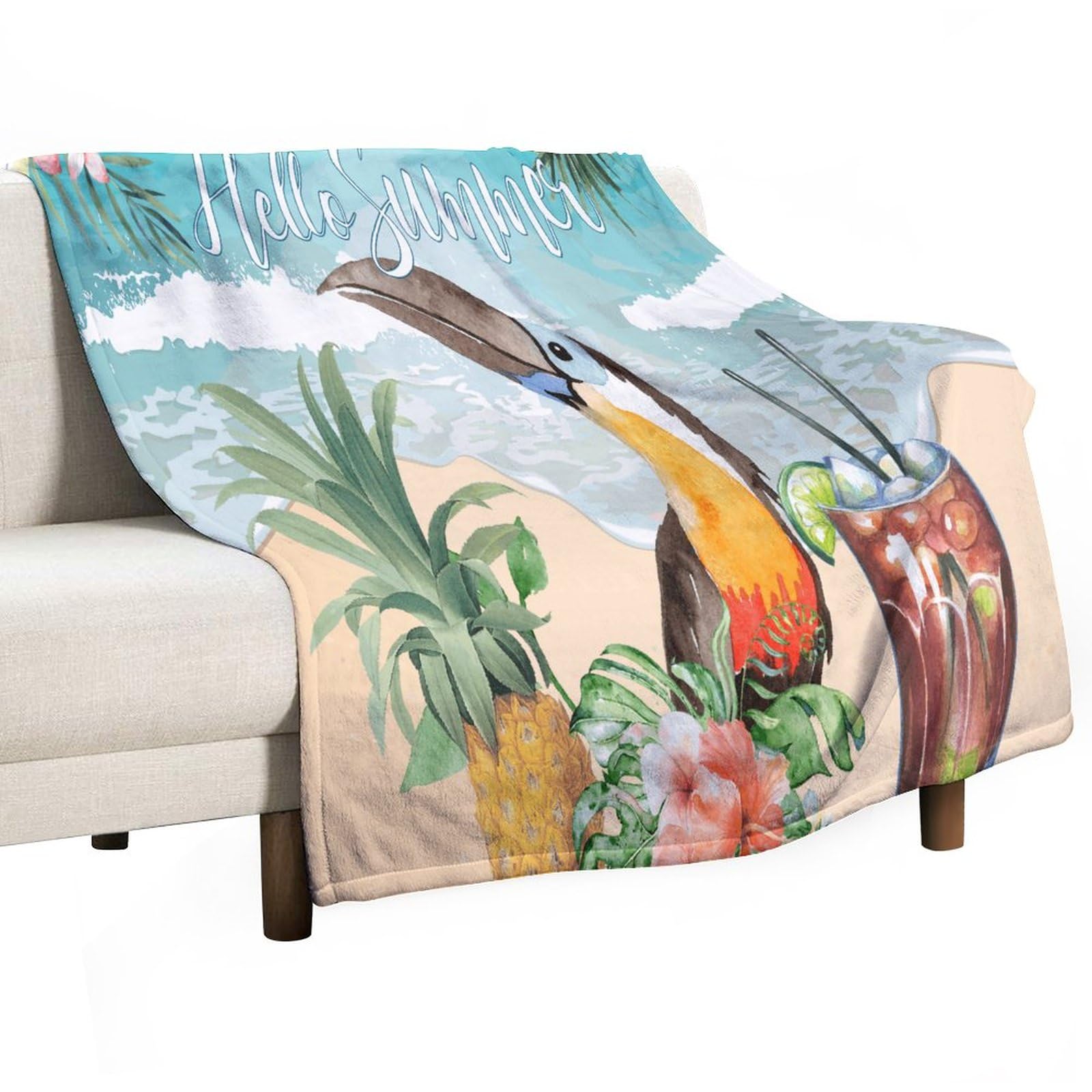Couverture de lit ara toucan hawaïen plaid de canapé déco cocooning pour adulte et maman