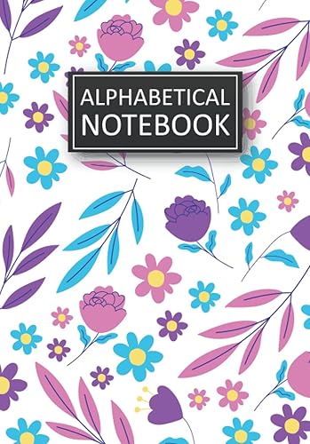 Alphabetical Notebook: A5 Alphabetical A-Z Index Lined Journal with Tabs Printed, Purple Flowers Pattern